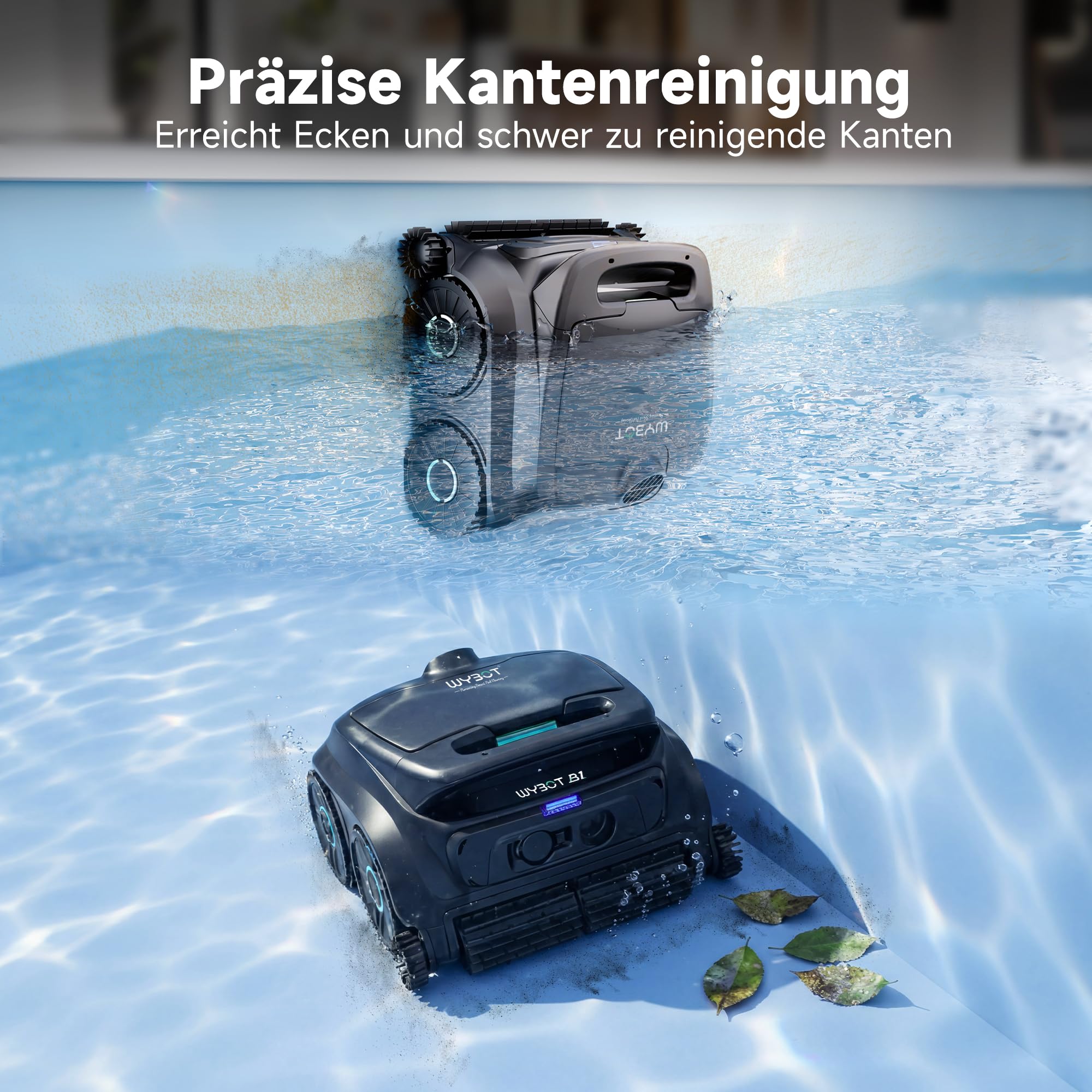 WYBOT B1 Akku-Poolroboter für kleine Pools, Leichter intelligenter Poolreinigungsroboter mit App-Steuerung, Wand- und Bodenabdeckung, Zwei Seitenbürsten, bis zu 100 Minuten Laufzeit, Schwarz-Grün