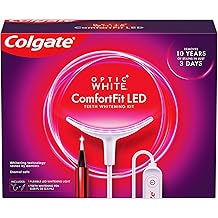 Colgate Optic White ComfortFit LED Teeth Whitening Kit, Hydrogen Peroxide Teeth Whitening Gel Kit, Helps Remove 10 Years of Stains, Enamel Safe, Includes Whitening Pen and Flexible LED Light