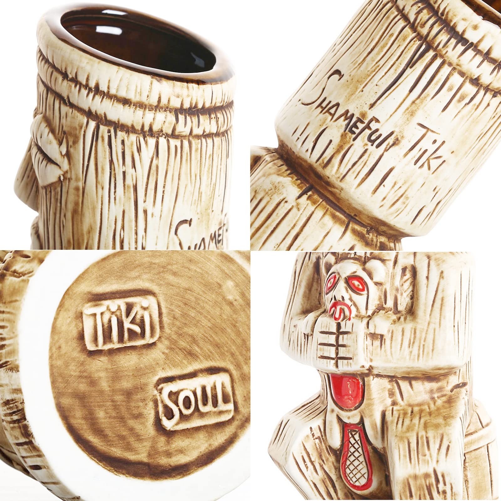 tiki Cocktails Tiki Mugs Ensemble de 4 Tasses à Cocktail en Céramique Verres à Cocktail Exotiques Tiki Bar Professionnel Hawaiian Party Barware tiki mug reutilisable,Beige