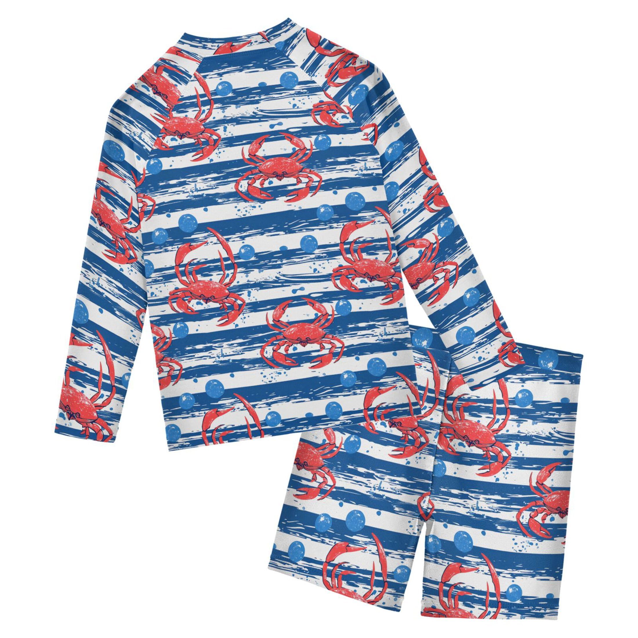 Cute Crab Stripe Toddler and Baby Boys' 2-Piece Swimsuit Trunk, Long Sleeve Rashguard Bathing Suit B0404076
