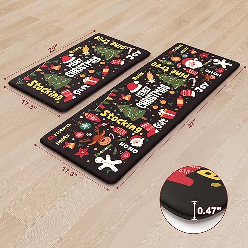 Miniatura 2 de KIMODE Alfombras de cocina de Navidad, tapete de cocina de regalo de árbol de Navidad, antifatiga, antideslizante, juego de 2, tapetes de cocina