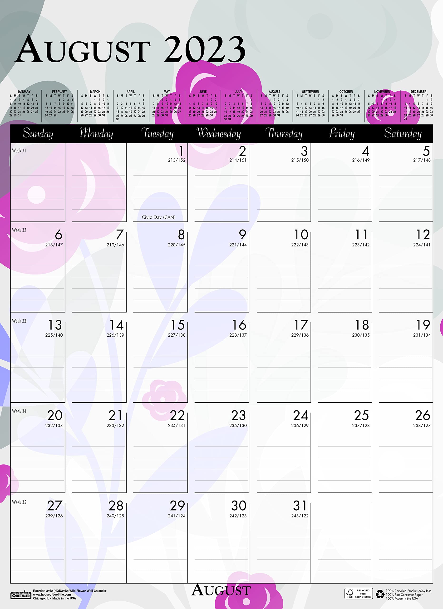 House of Doolittle Monatlicher Wandkalender 2023, Wildblume, 30,5 x 41,5 cm, Januar - Dezember (HOD3462-23)