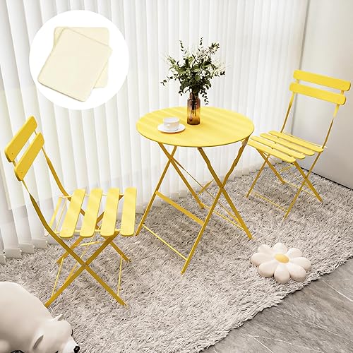 Juego de 3 piezas de muebles de patio para exteriores, mesa y sillas plegables con marco de acero de primera calidad, resistente a la intemperie,