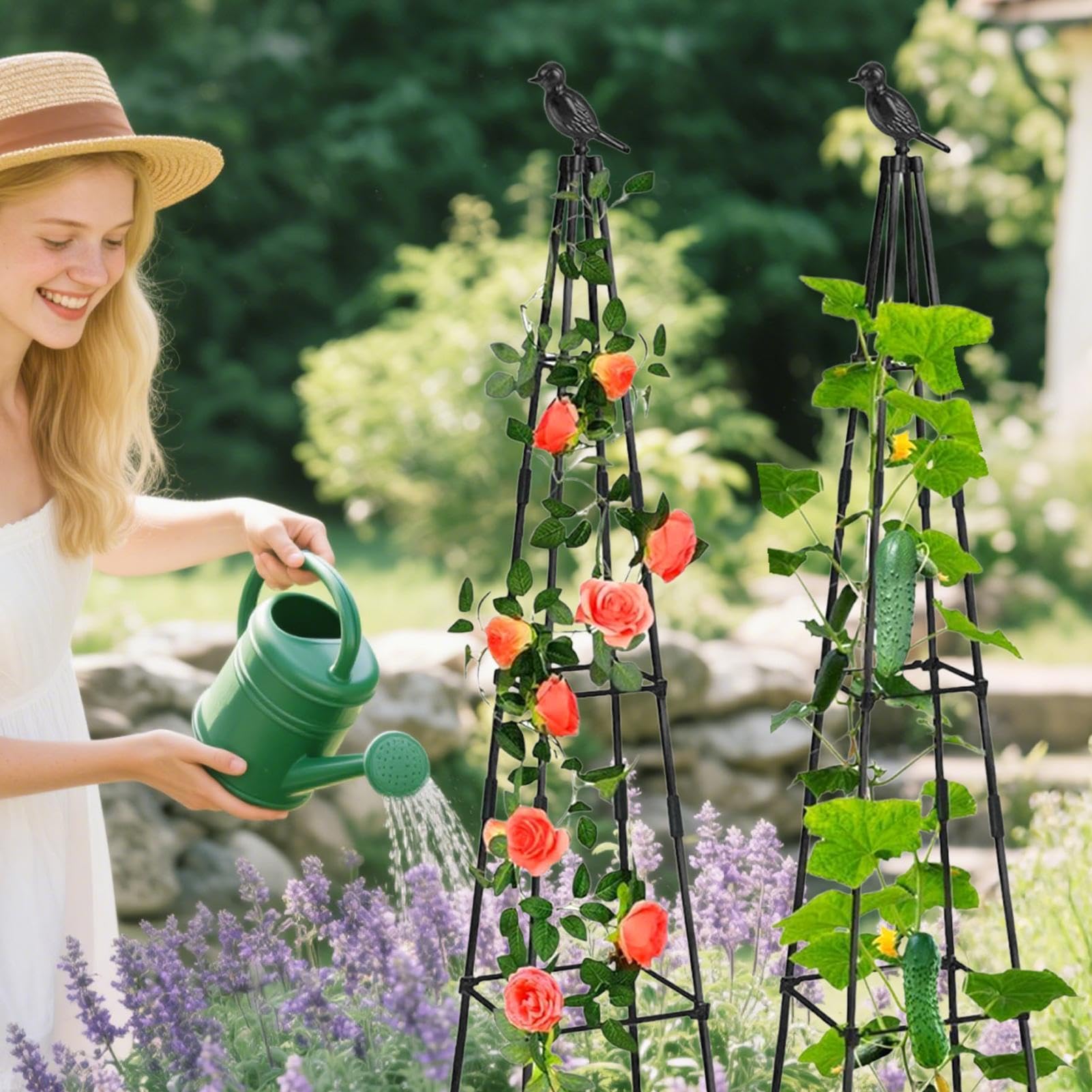 Tuteur Obélisque de Jardin Cage de Support Vertical en Métal | Treillis Pour Jardinage Extérieur 160 Cm De Haut Pour Tomates Raisins Cactus Légumes Fleurs En Pot Intérieur Extérieur Cour