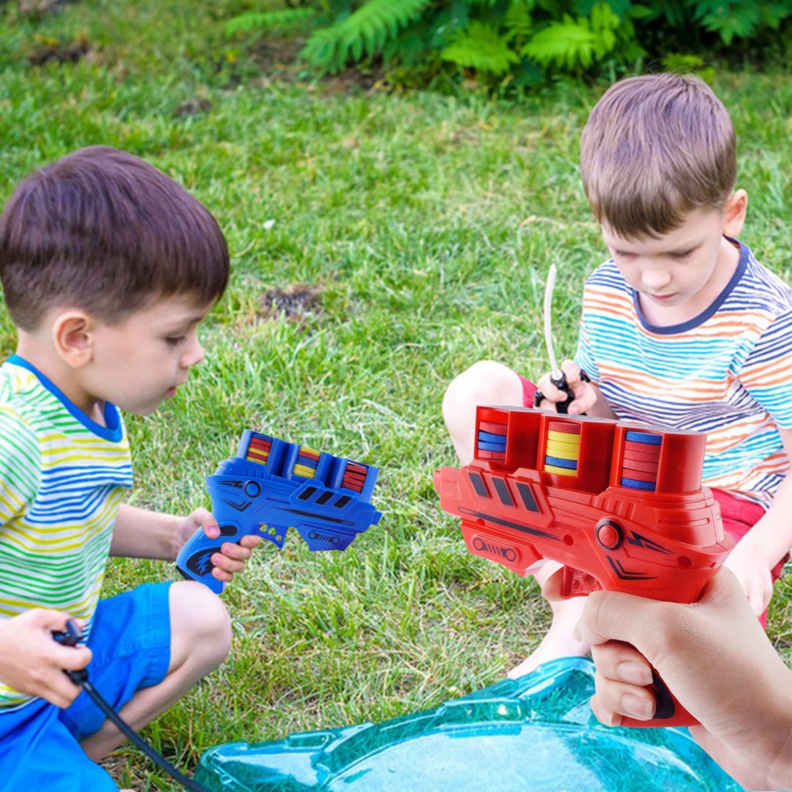 2PCS Foam DiscLauncher, Disc Launcher, Continuous Shooting Flying Disc Launcher, Soft Gun and 50 Flying Discs for Children to Play Outdoors (Red and Blue) - Image 4