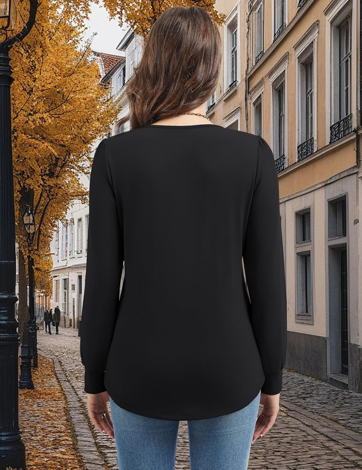 YUCOLEN Long Puff Sleeve Shirts for Women Pleated Crew Neck Tunic Tops Blouses Dressy Casual Fall Tops - Image 6