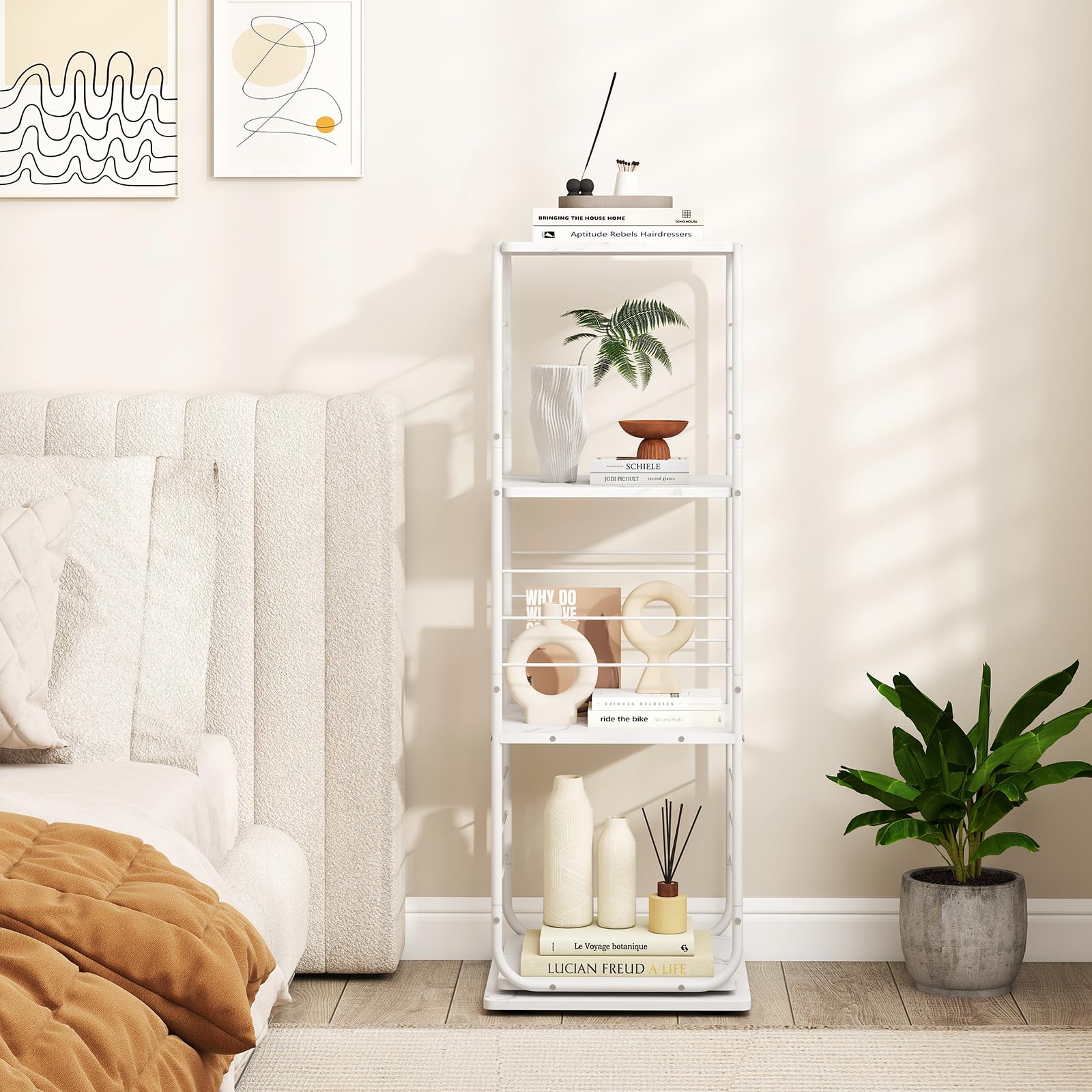 COSTWAY Mueble Tocadiscos de Vinilo para 280 LPs, Estantería Giratoria para Vinilos de 4 Niveles, Giratoria 360°,Metal, Soporte de Tiscos para Salón, 40x40x115cm (blanco)