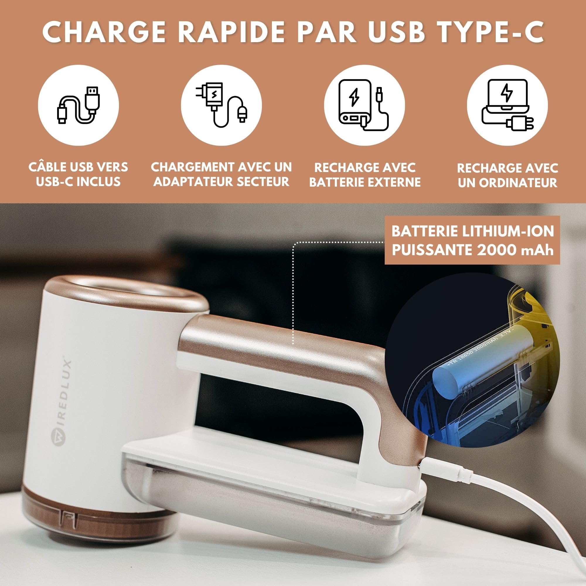 Déboulocheur électrique Rechargeable - Enlève Peluches Vêtements Et Meubles - 3 Vitesses, Lumière LED, USB-C - Dual Protection