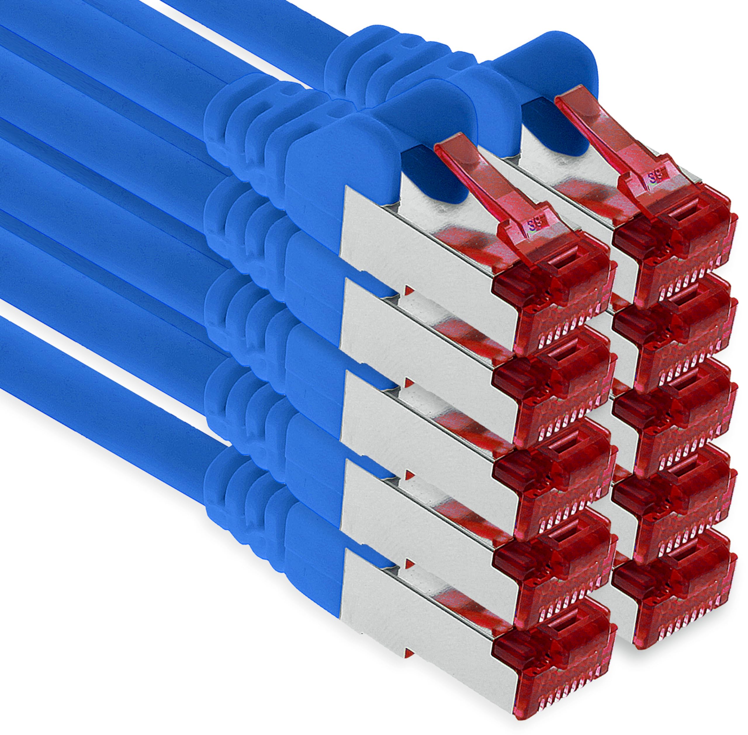 1aTTack.de - 10x 7,5m CAT6 Patchkabel S/FTP PIMF Schirmung CAT.6 RJ45 Netzwerkkabel Ethernetkabel DSL LAN Router Switch Modem Patchfeld - blau - 10 Stück
