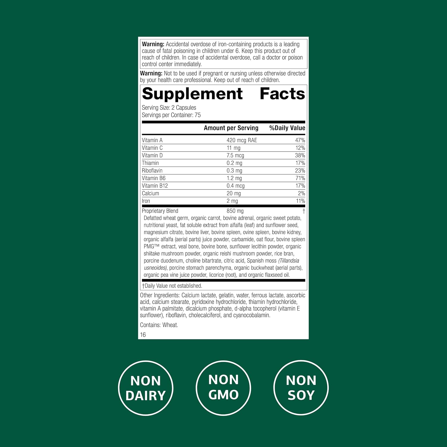 Standard Process Catalyn with Iron - Supplement for Energy & Metabolism Support - Includes Vitamins A, C & D - Non-Dairy & Non-Soy - 150 Capsules (75 Servings) - Image 2