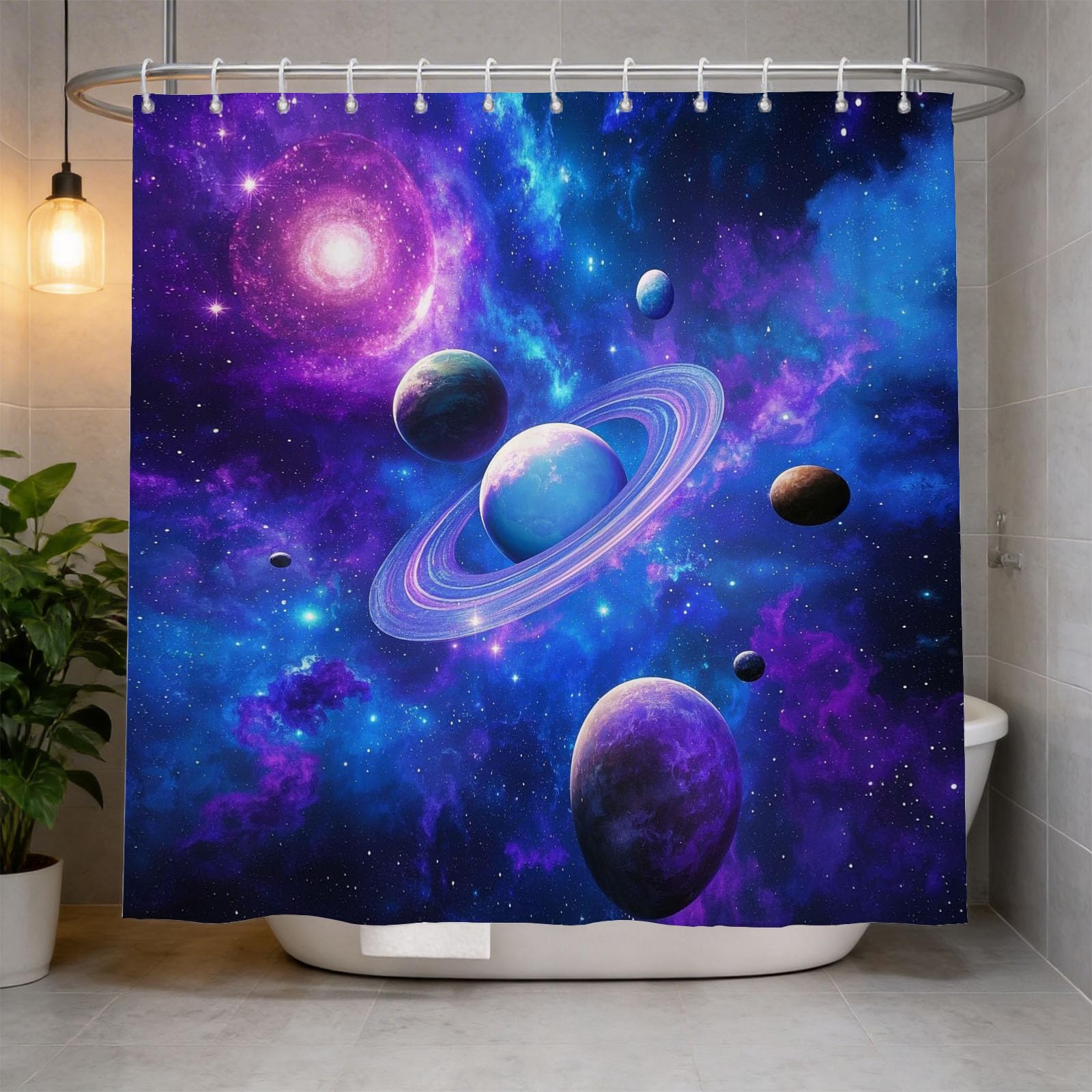 Hongduo 3D Planet Galaxy Shower Curtain for Stalls Bathtubs Mystical Bathroom Decor Shower Curtain Set Polyester Fabric Waterproof 200x200cm/79X79 Inch with Hooks