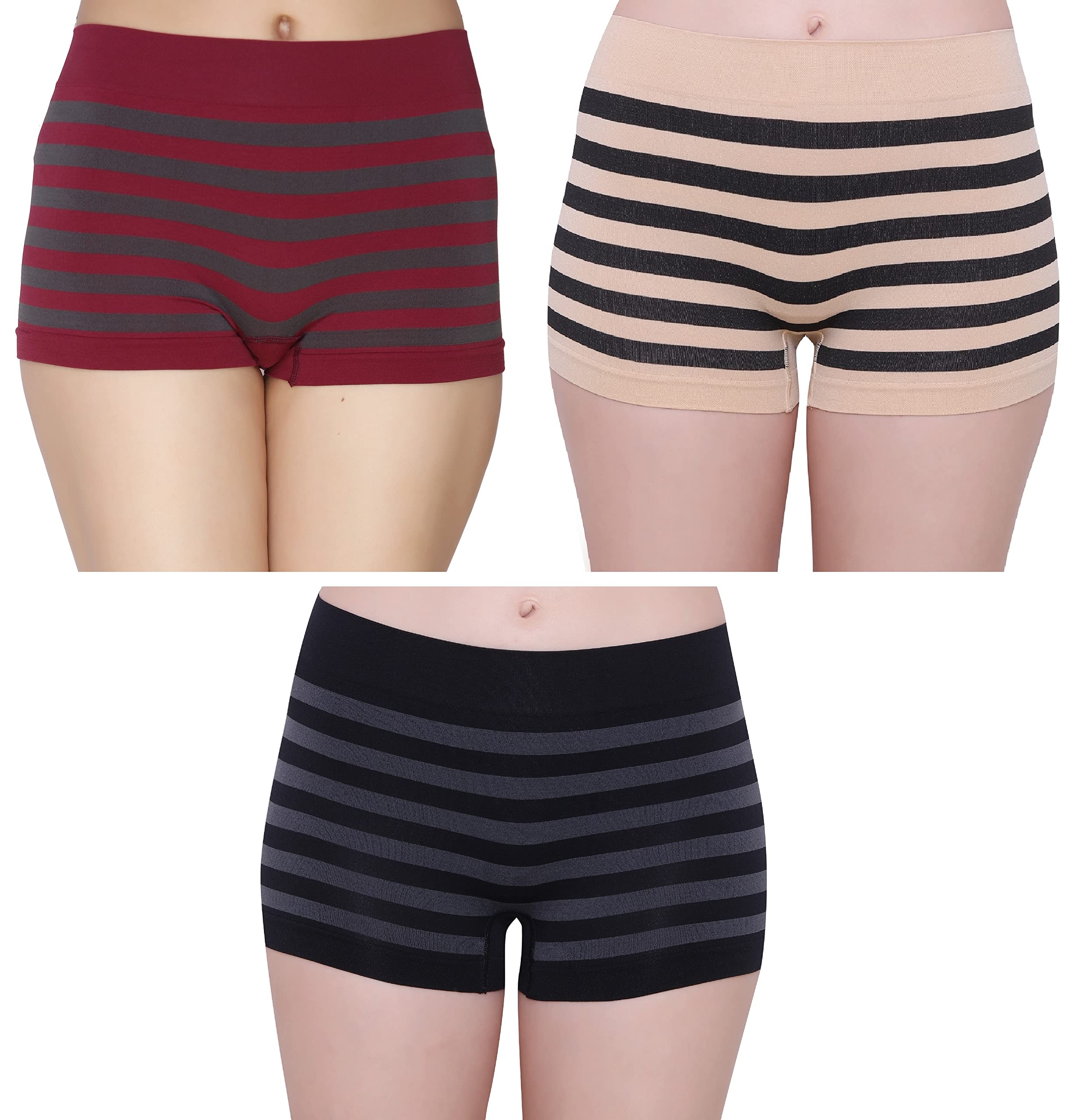 glamoras Women’s Nylon Spandex Seamless No Panty Lines No Show Boushorts Panty - Free Size, Pack of 3-picture-14