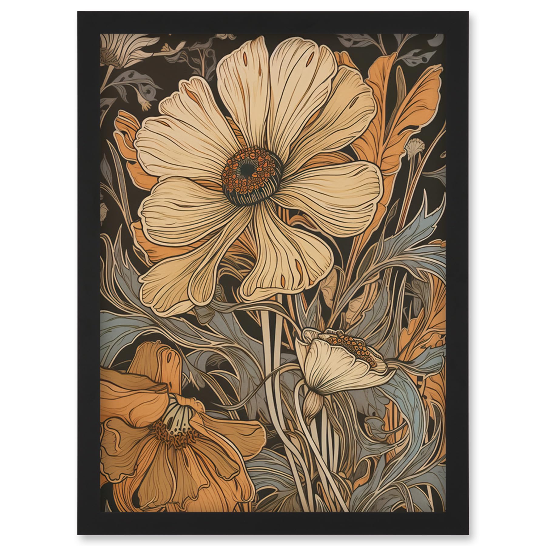 Artery8 Spring Wildflowers Pastel Colour Illustration Artwork Framed Wall Art Print A4