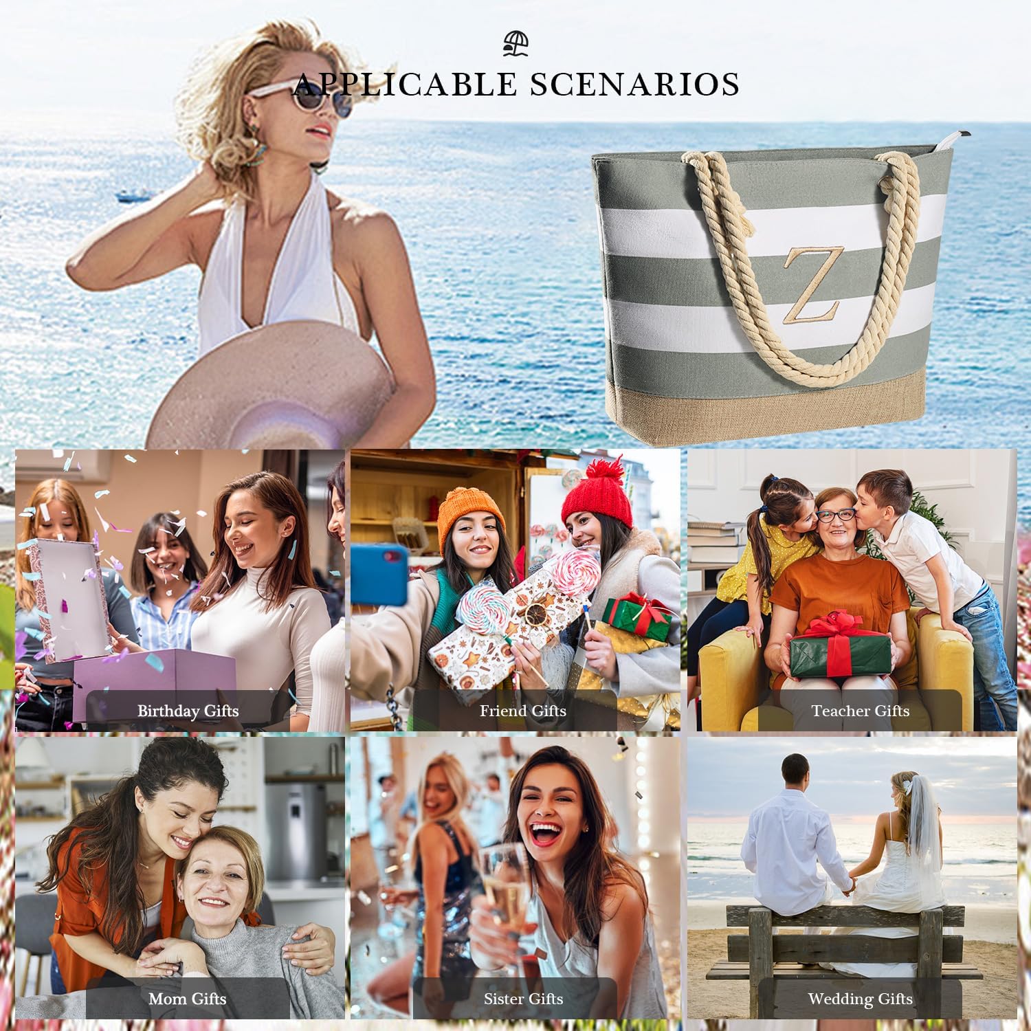YOOLIFE Beach Bags for Women - Travel Canvas Beach Tote, Pool Waterproof Bag, Travel Essentials, Gifts for Women Birthday thumbnail