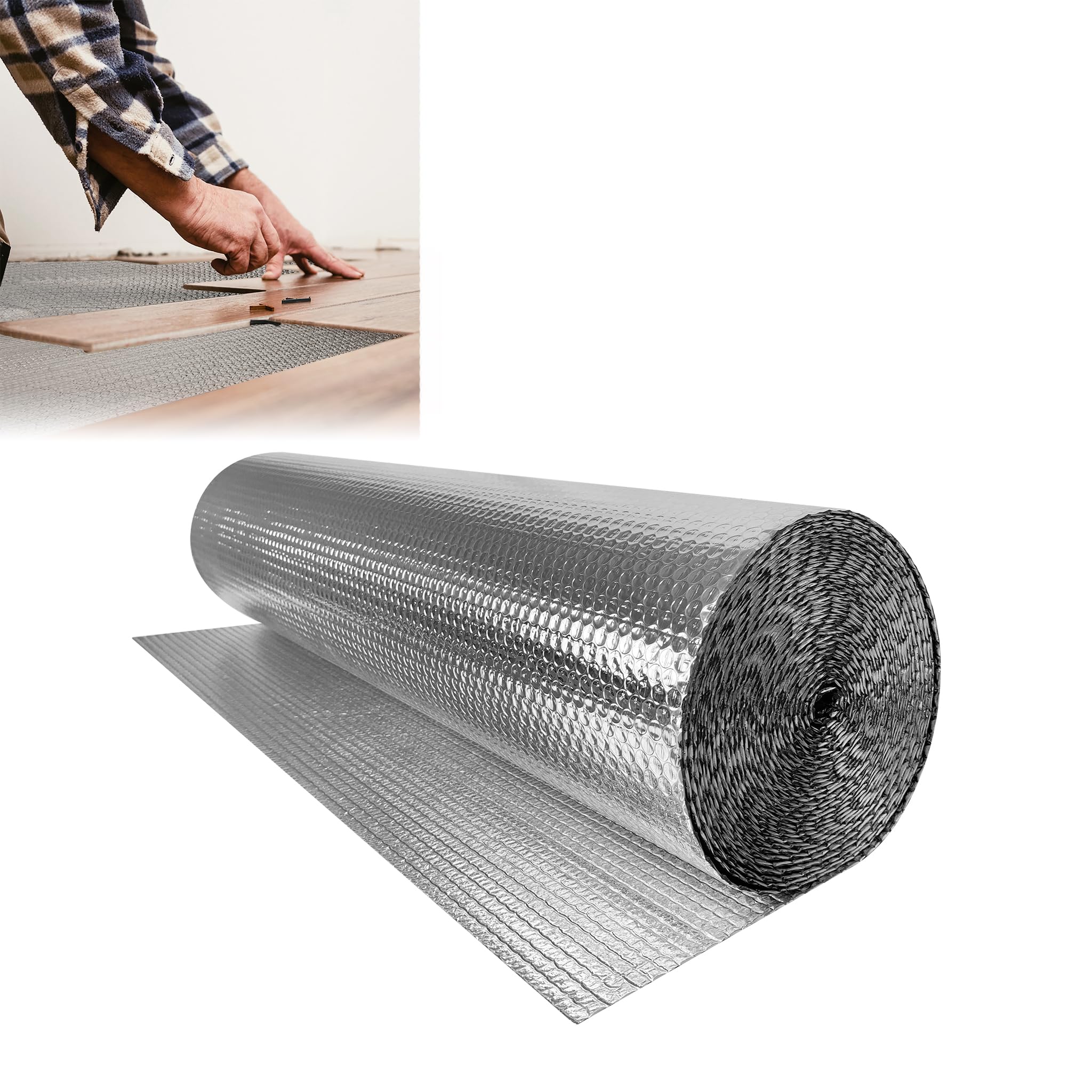 Doppelschicht Aluminiumfolie Isolierfolie Dämmfolie Alu Heizkörper Reflexionsfolie Doppelfolie Alu-Luftpolsterfolie für Dach-, Boden- und Wandisolierung, 1x10m - 10㎡