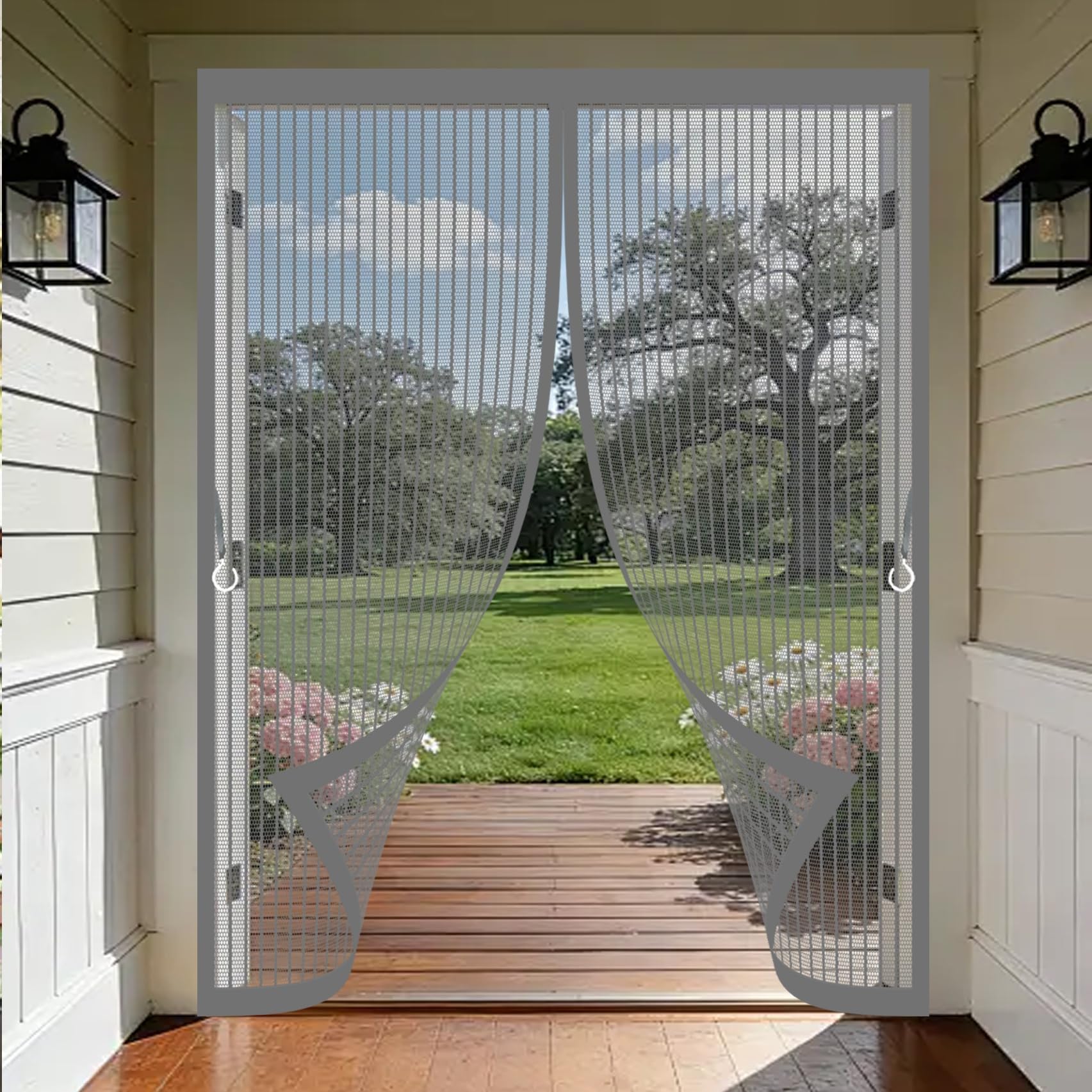 Xueqxue Grey Magnetic Screen Door 164 X 196 Cm With Powerful Magnets & Full Frame Magic Tape, Keep Bugs Out & Lets Fresh Air In Magnetic Fly Screens Duty Door Screen For Patio Doors Bedroom,