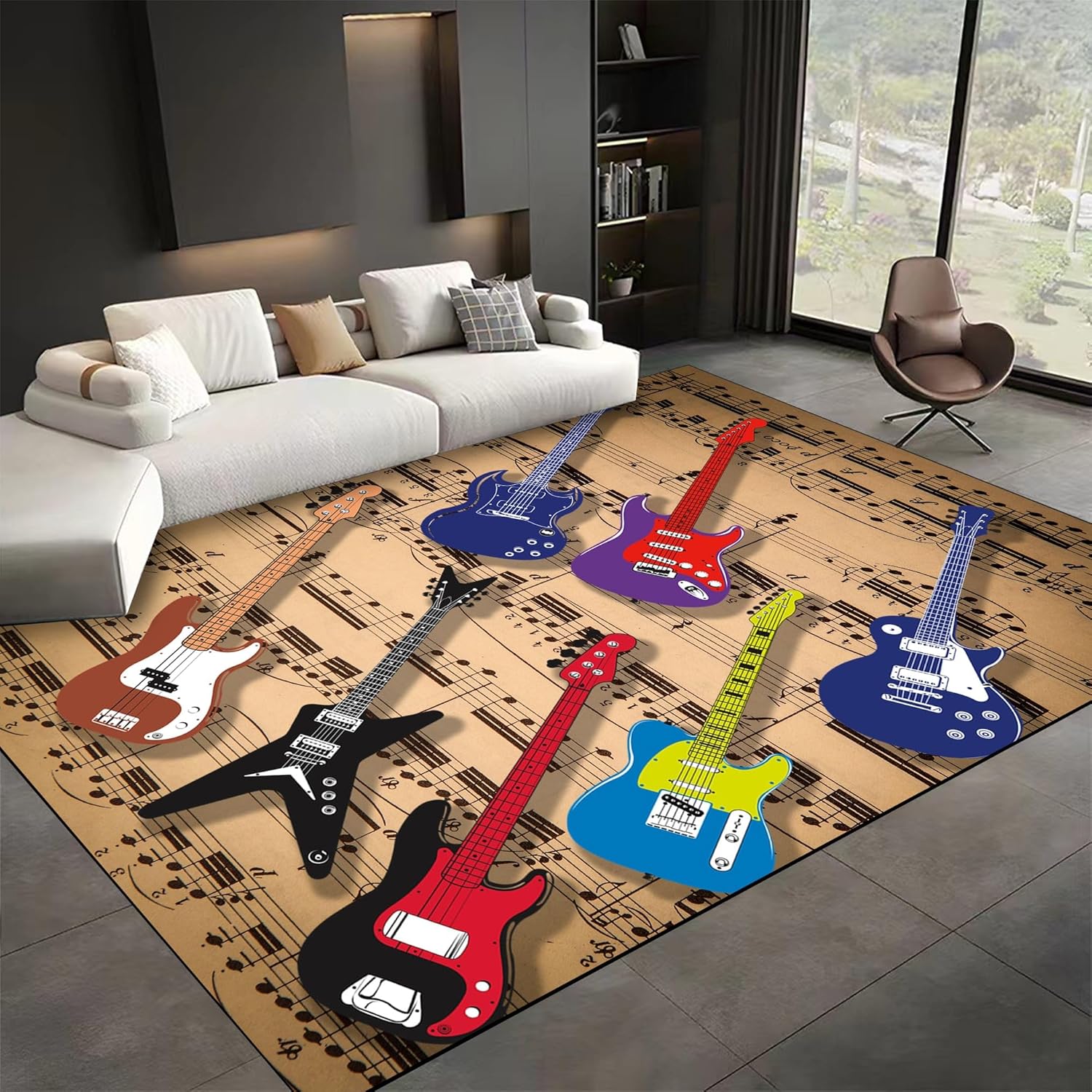SOJAWA Electric Guitar Bass Kids Rug, 3x4ft, Music Note