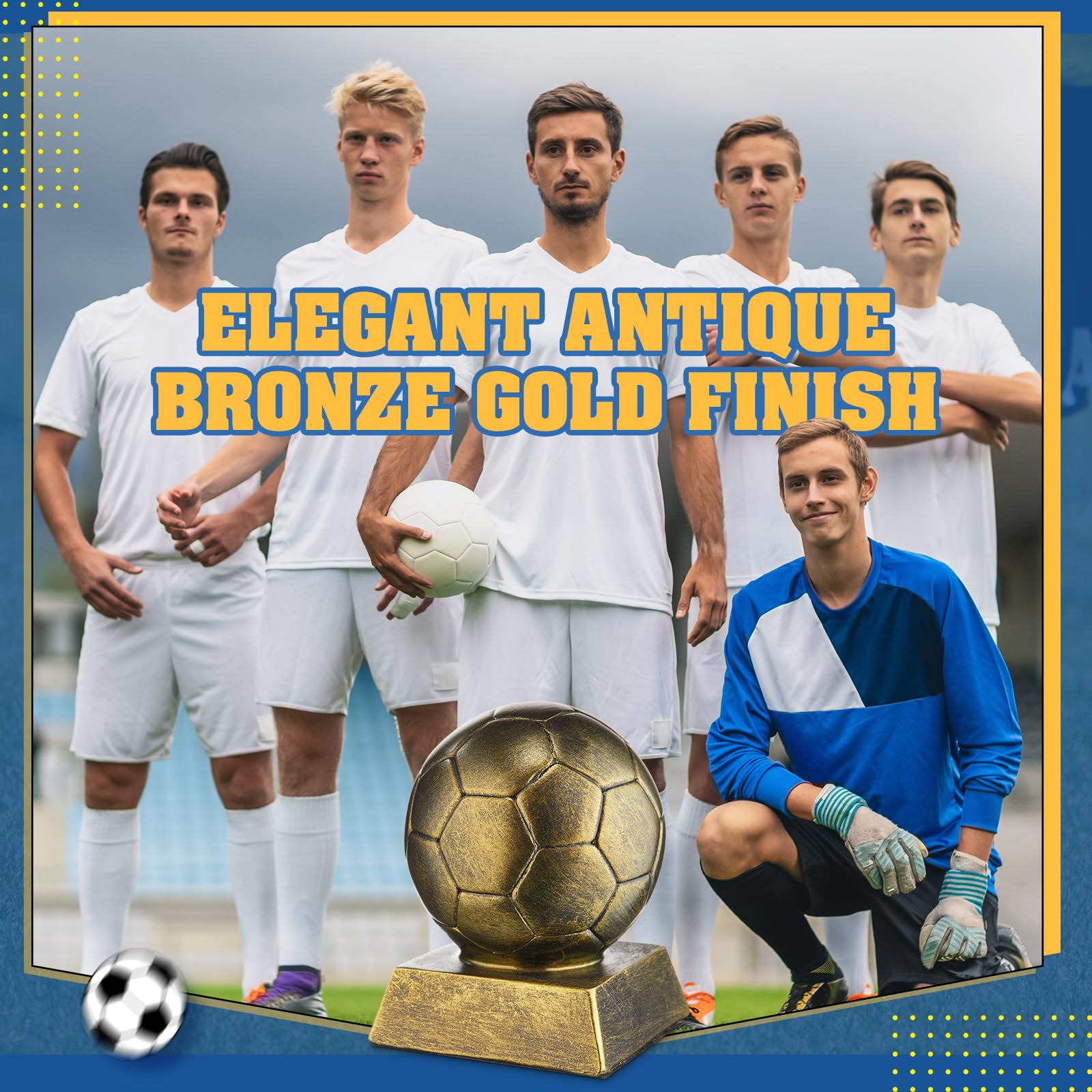 Liliaafar Fußball-Trophäe, 10,2 cm, Antik-Bronze-Gold, Kunstharz-Fußball-Medaillen, Sammlerstück für sportliche Erfolge, Büro-Schreibtisch-Dekoration, Trophäenkoffer, Trapezsockel