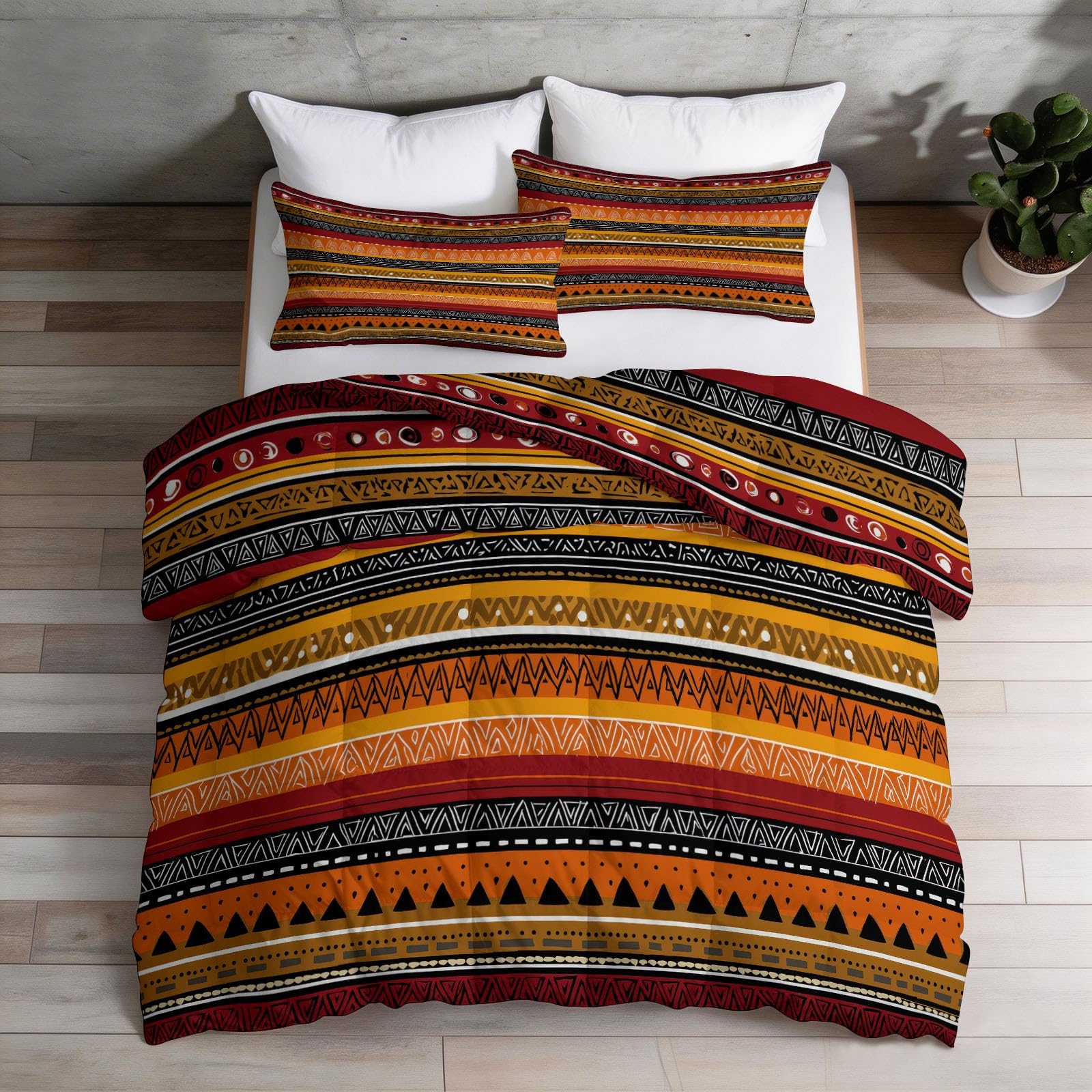 Bettdecke 155 x 220 cm 4 Jahreszeiten, Retro Tribal Geometrisch Gestreift Steppdecke, Warme Ganzjahresdecke - Mehrfarbig Bettdecke ohne Bezug, Waschbar Schlafdecke mit 2 Kissenbezug