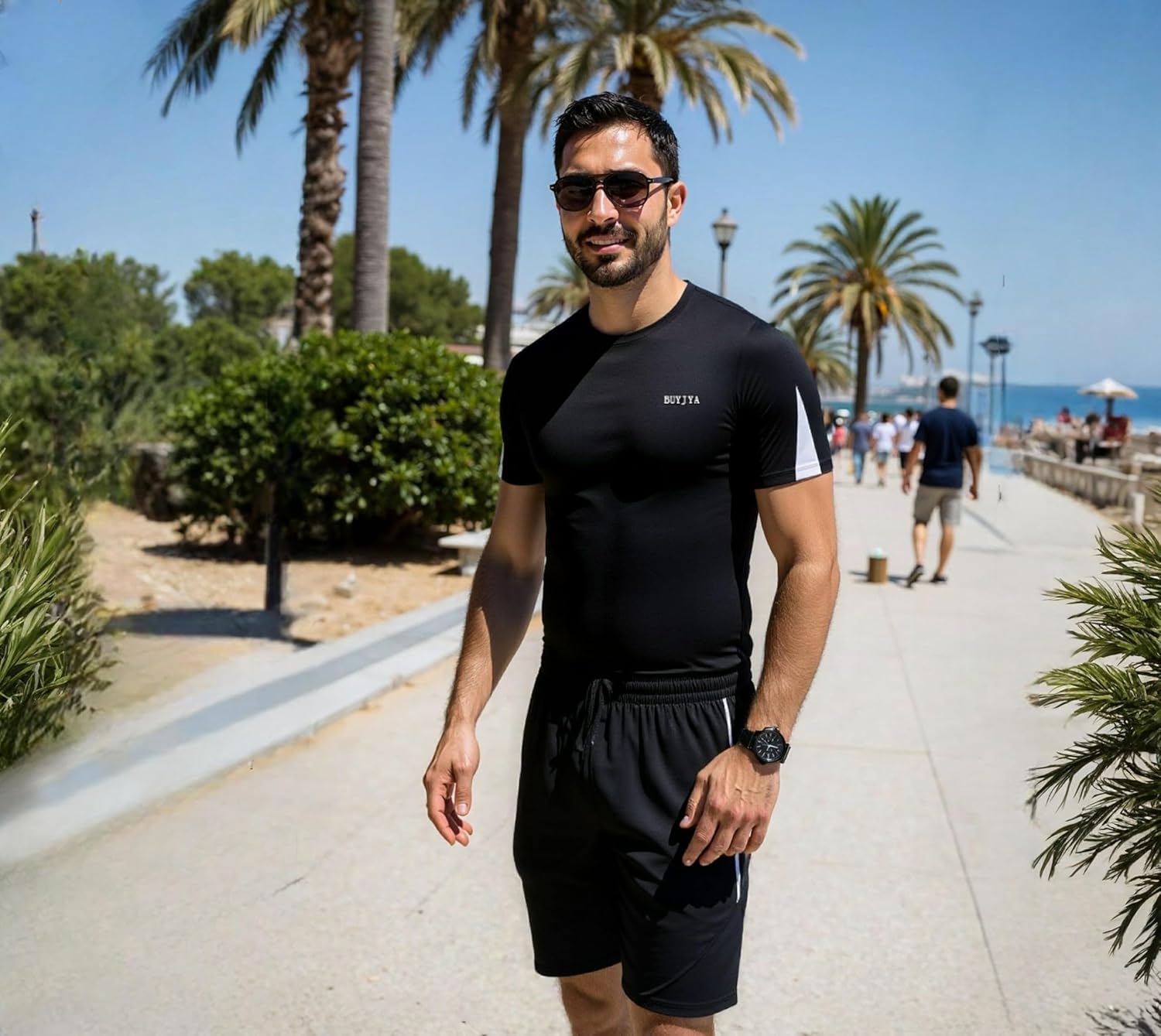 BUYJYA Men's Workout Clothes Athletic Shorts Shirt Set 3 Pack Basketball Football Training Running Gym Christmas gifts - Image 5