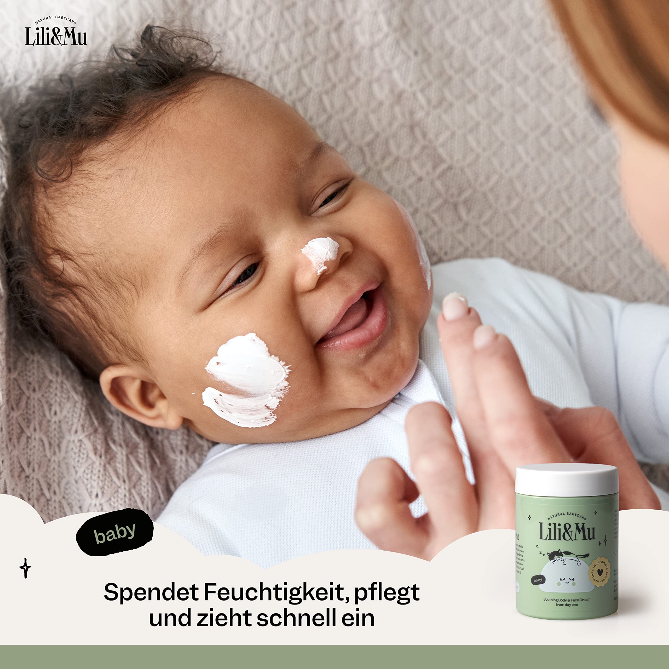 Lili&Mu Crema hidratante facial y corporal, 100 ml, con manteca de karité y extracto de caléndula, para piel sensible y seca del bebé, cosmética natural