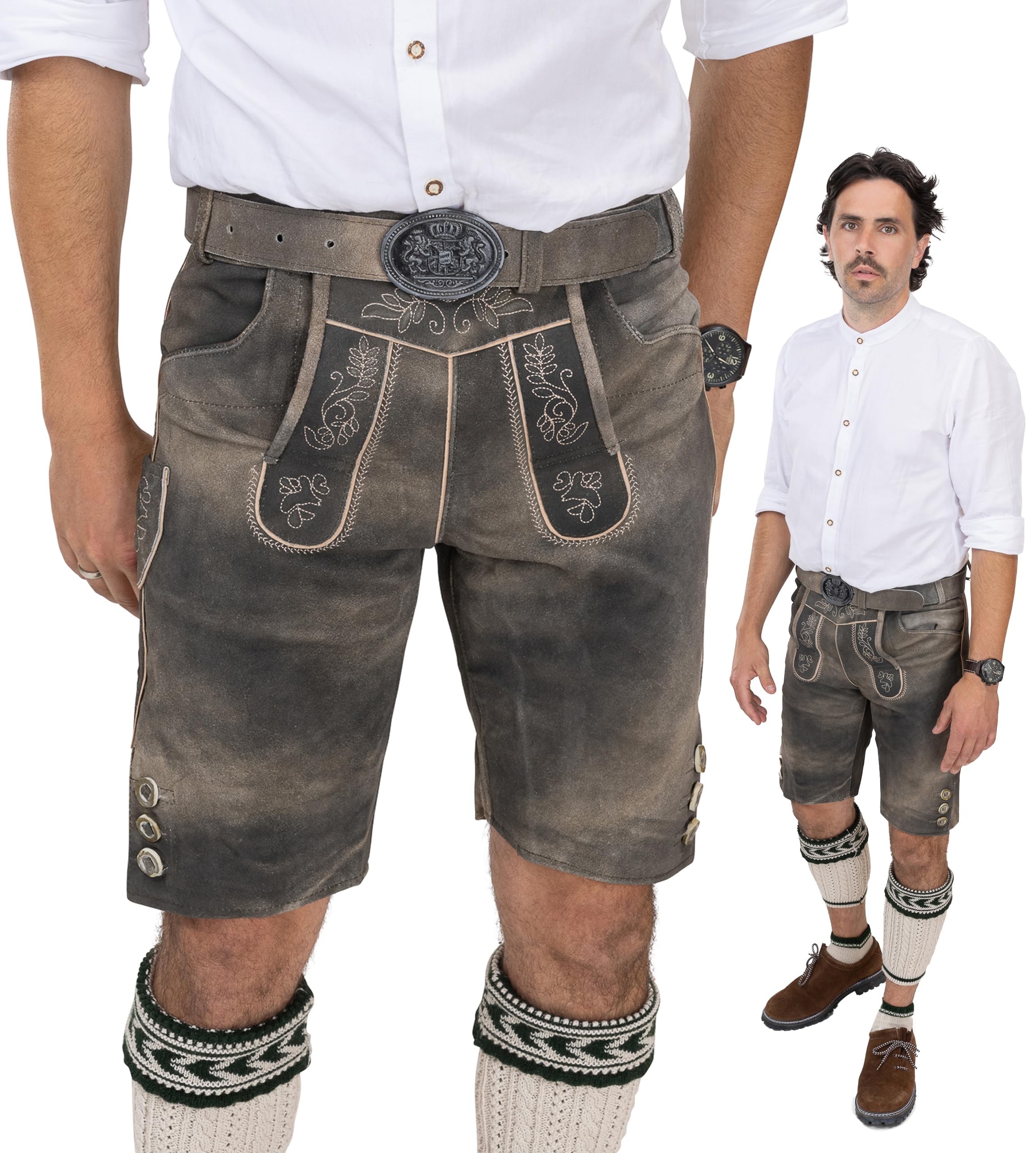 Pantalon Court En Cuir Traditionnel Pour Homme - Style Starnberg, Ceinture Incluse, Parfait Pour Fête De La Bière