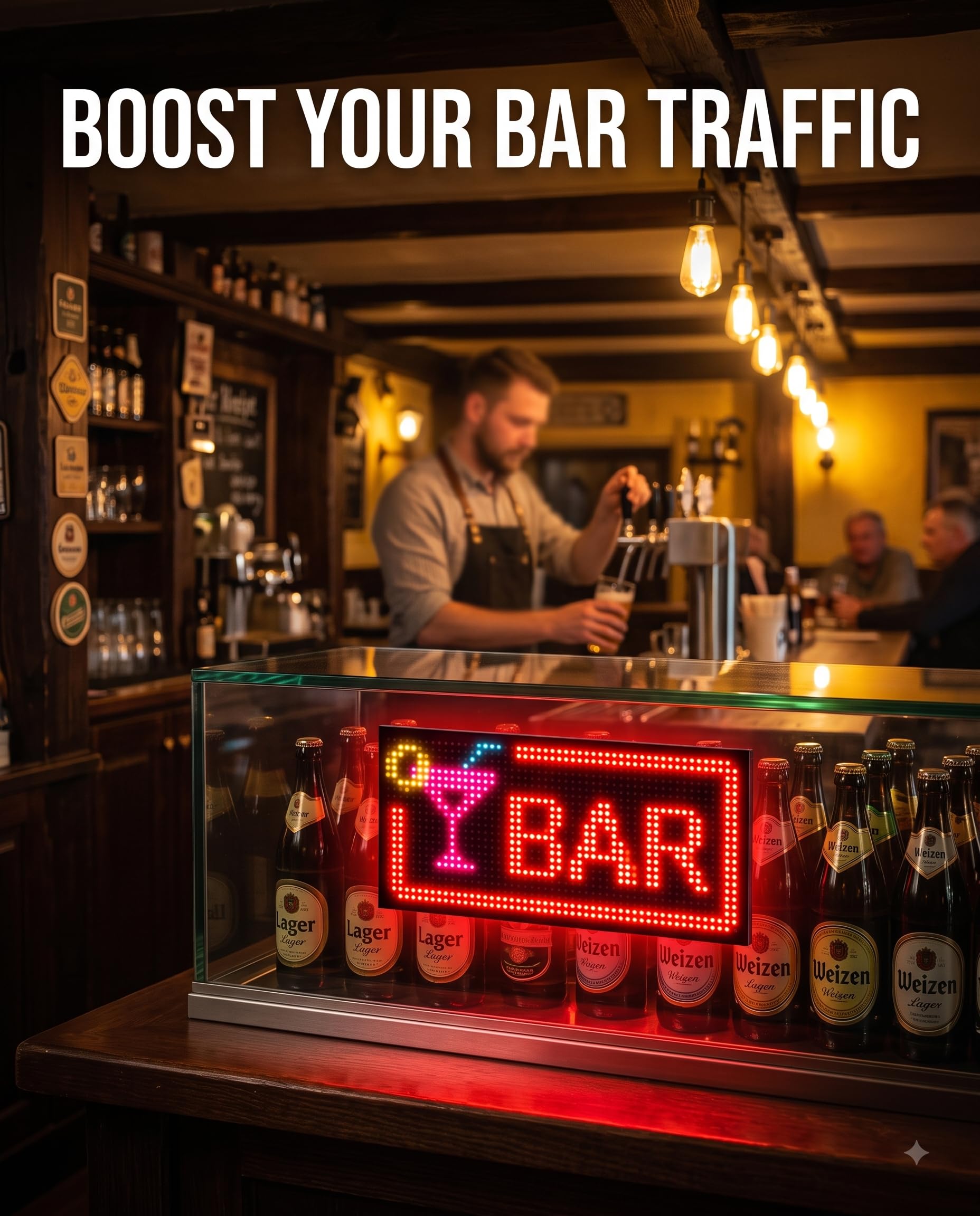 Targa a LED Open con scritta "Dislplay" programmabile e flessibile | Scritta controllata tramite app, display a LED a matrice da 33 x 20 cm, alternativa al neon, ideale per la decorazione di