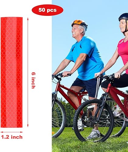 Miniatura 2 de Paquete de 50 tiras reflectantes de grado diamante de alta calidad, color rojo, 1.2 x 6 pulgadas, impermeables, adhesivos para buzones, automóviles,