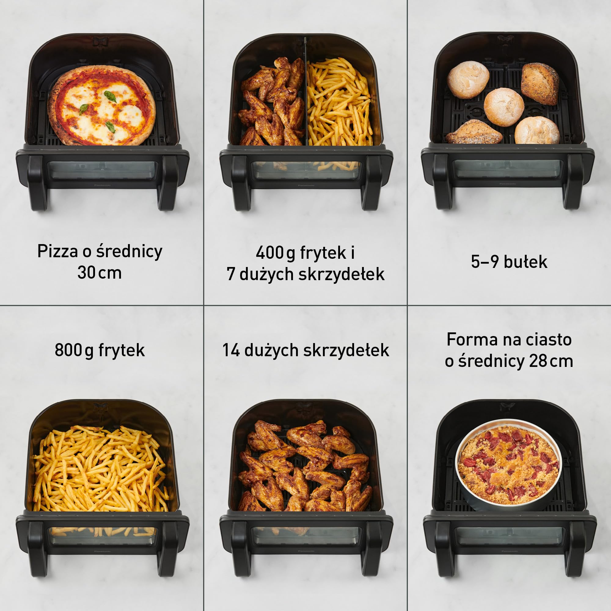 Panasonic NF-BC1000KXE Frytkownica beztłuszczowa Air Fryer Flex z okienkiem, 30°-230°C, 9,6 L, podwójny kosz, delikatna para, 8 programów, łatwe czyszczenie, czarna