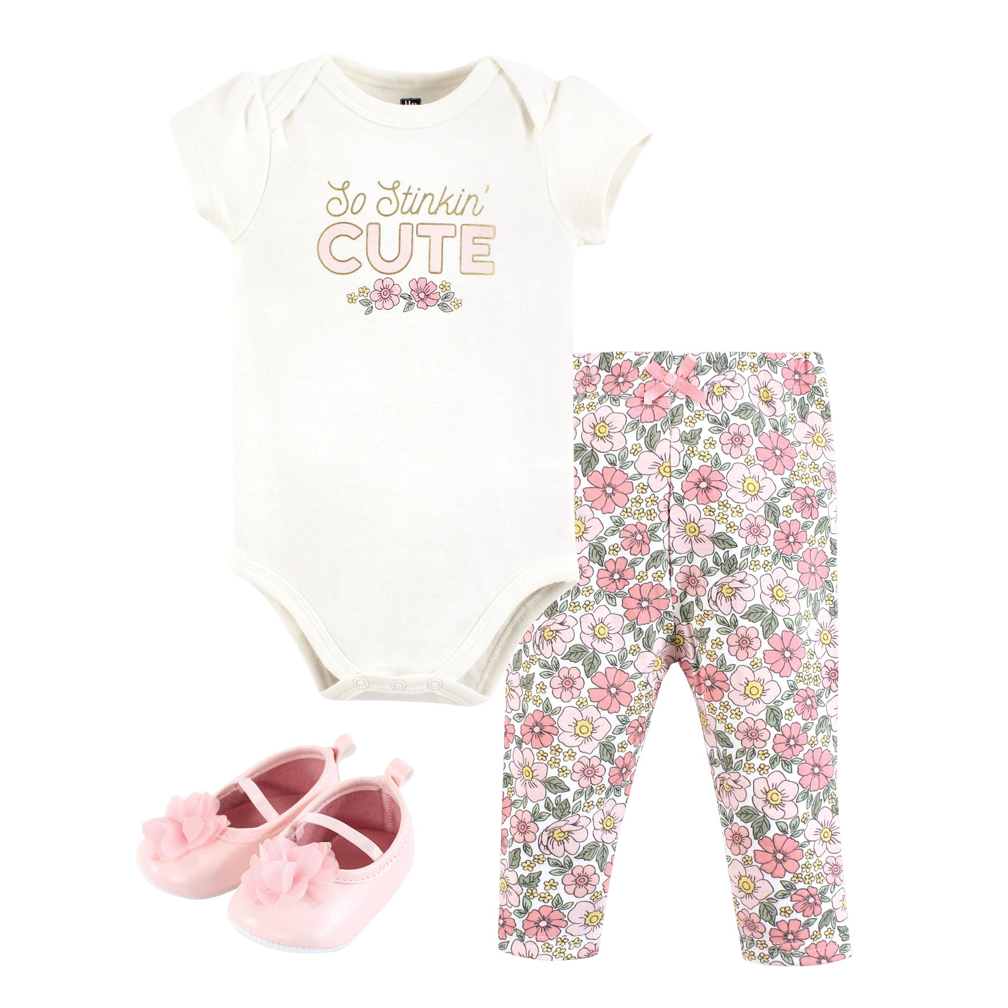 Hudson Baby Unisex Baby Cotton Bodysuit, Pant and Shoe Set