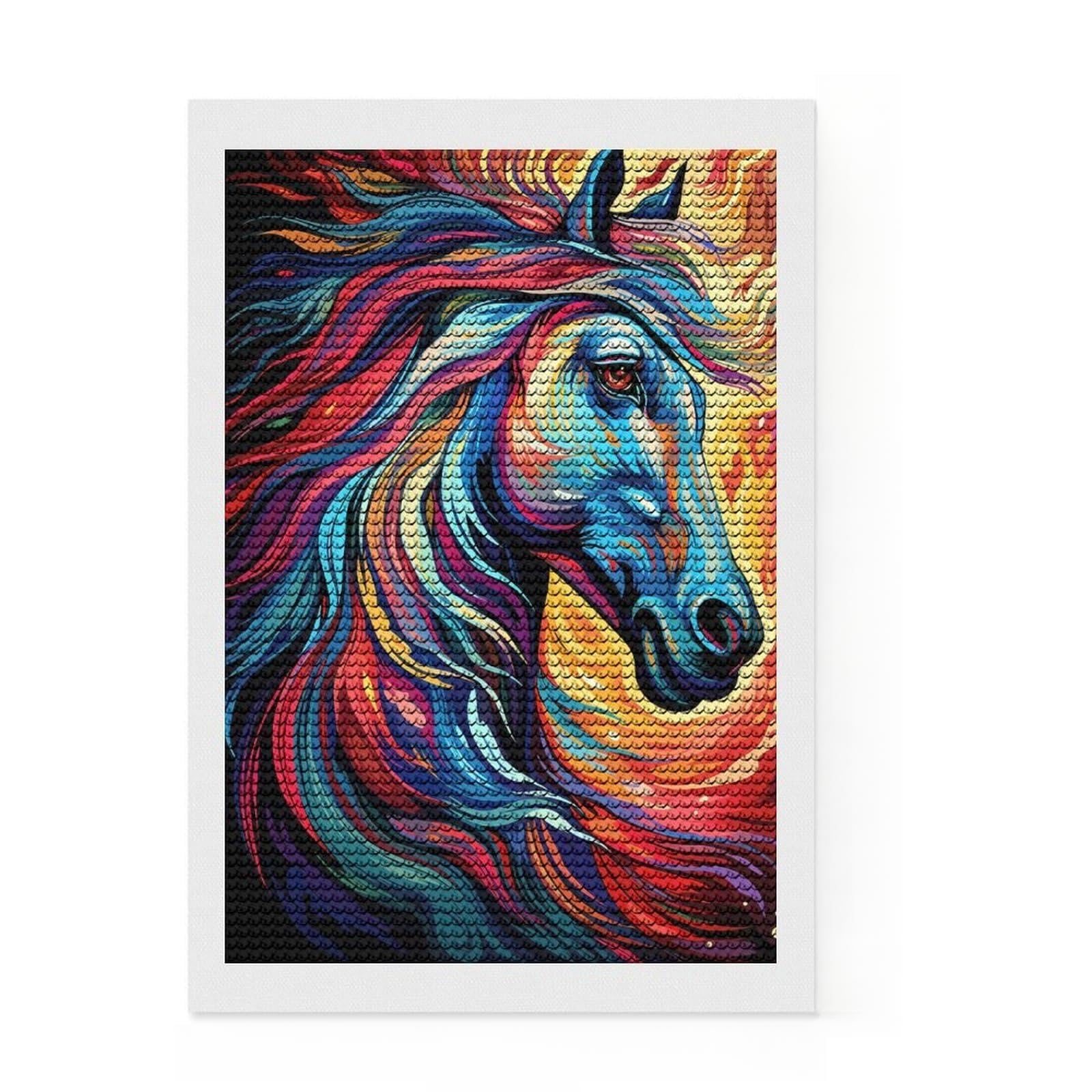Junmoney Flowing Horses Mane Full Drill Diamond Painting Kit 8"x12", Holiday Gift Idea, Home Decoration, Boho Decor, Relaxing Handmade Project