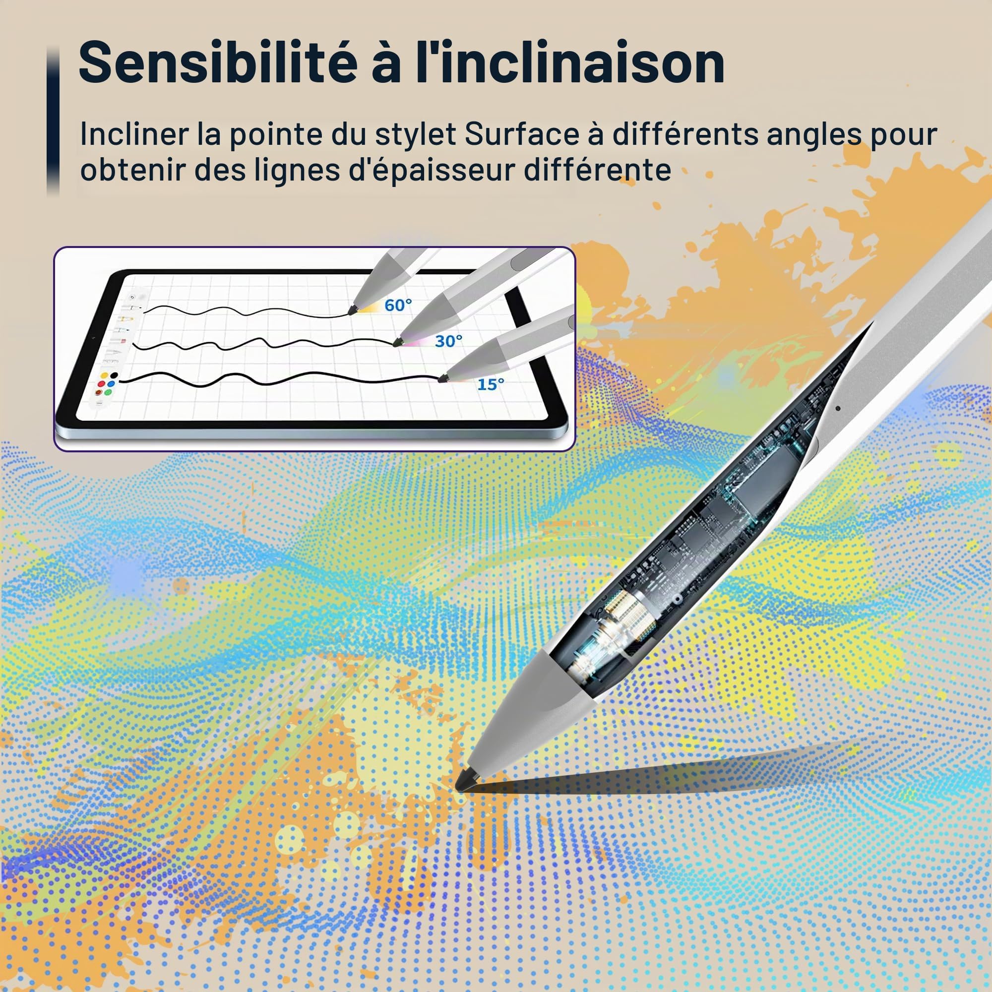 Stylet Surface Pen pour Microsoft Surface Pro 11/9/8/7/6/5/4/3, Surface Go 3/2/1 Surface Laptop/Studio/Book 4/3/2/1 avec 4096 Touches d'impression, Palm Rejection, Microsoft Surface Go Accessoires