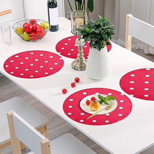 Miniatura 6 de White Polka Dot Red Dinner Table Placemats, Heat Resistant Non Slip Washable Table Placemats for Kitchen one sizex1
