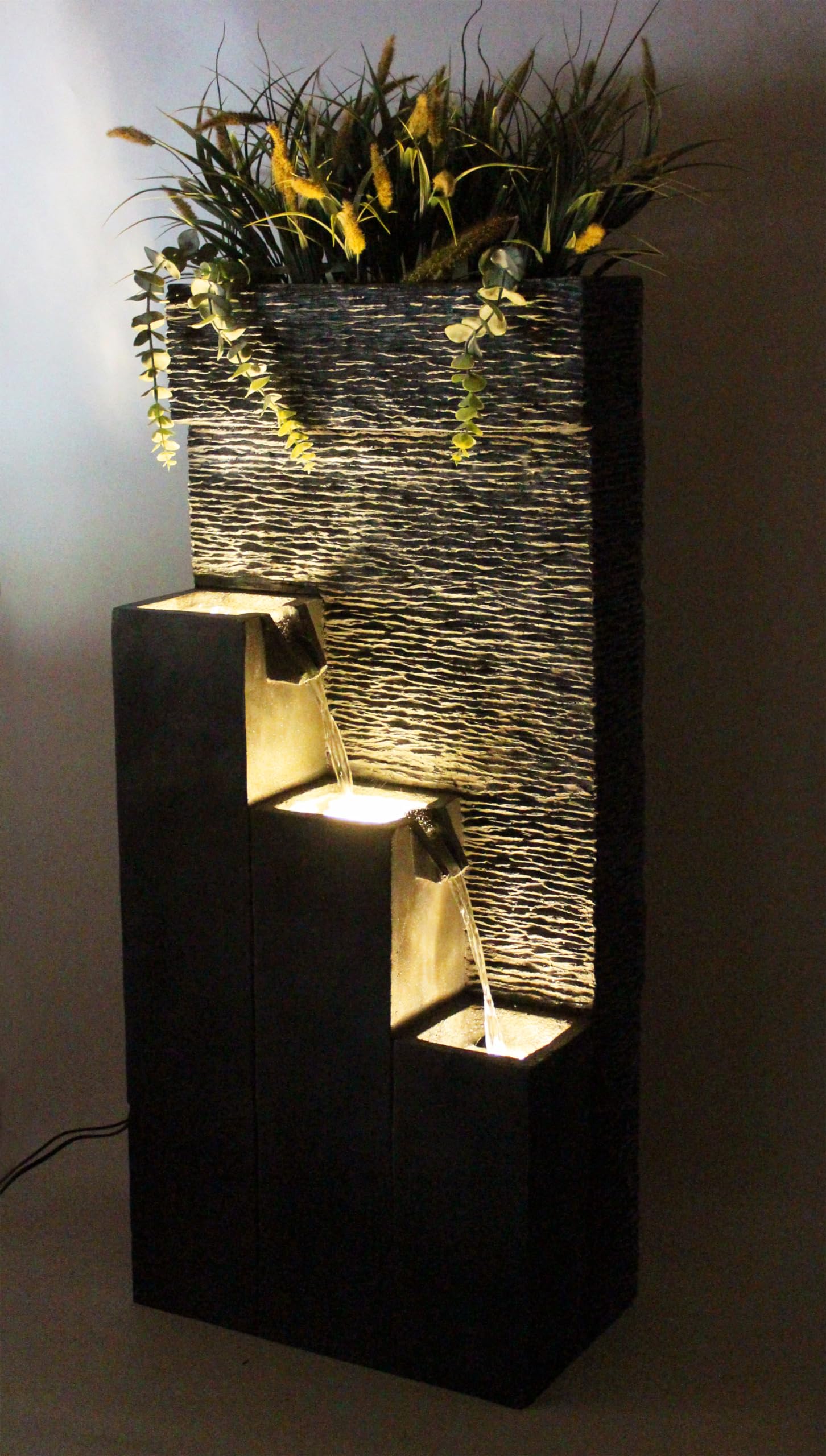 BK846 Grande fontaine avec lumières LED Fontaine de jardin avec bassins décoratifs cascade (101 x 43 x 25,5 cm)