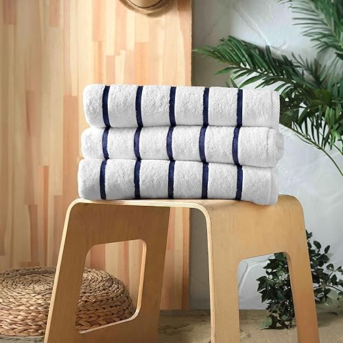 Miniatura 10 de Paquete de 2 toallas de playa de algodón turco a rayas grises, grandes, suaves y absorbentes, juego de toallas de baño 100% algodón para playa,