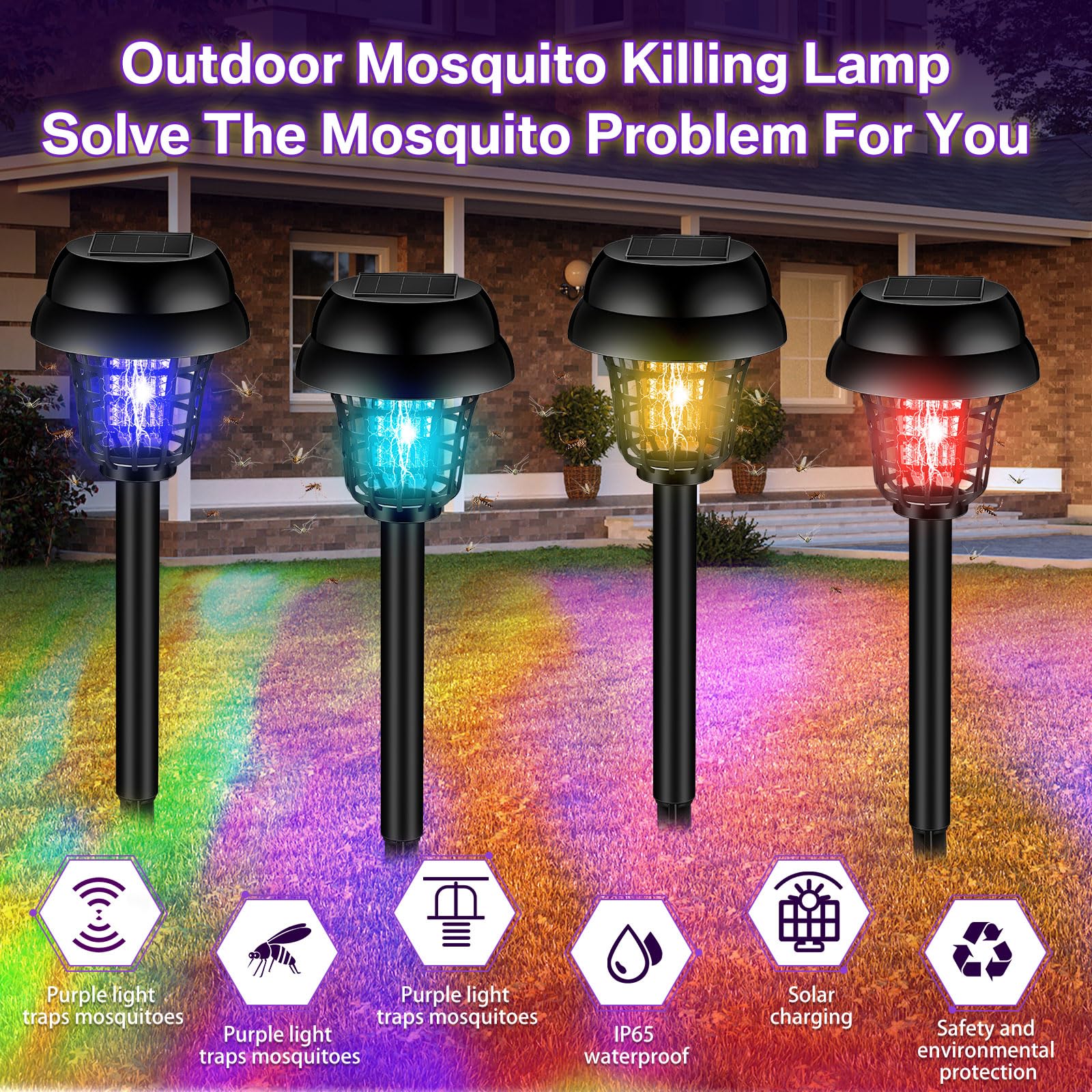 Qualirey 12 Stück Solar Insektenvernichter Wasserdicht Outdoor Moskito Zapper Mückenvernichter und Beleuchtung Repellent Lampe für Innen Außen Garten Terrasse