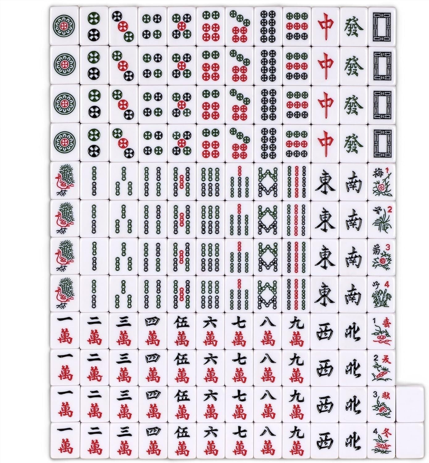 Zestaw do gry w chińskiego mahjonga - z 144 grawerowanymi płytkami, rozrywka domowa, (kolor: żółty/zielony)(Green)
