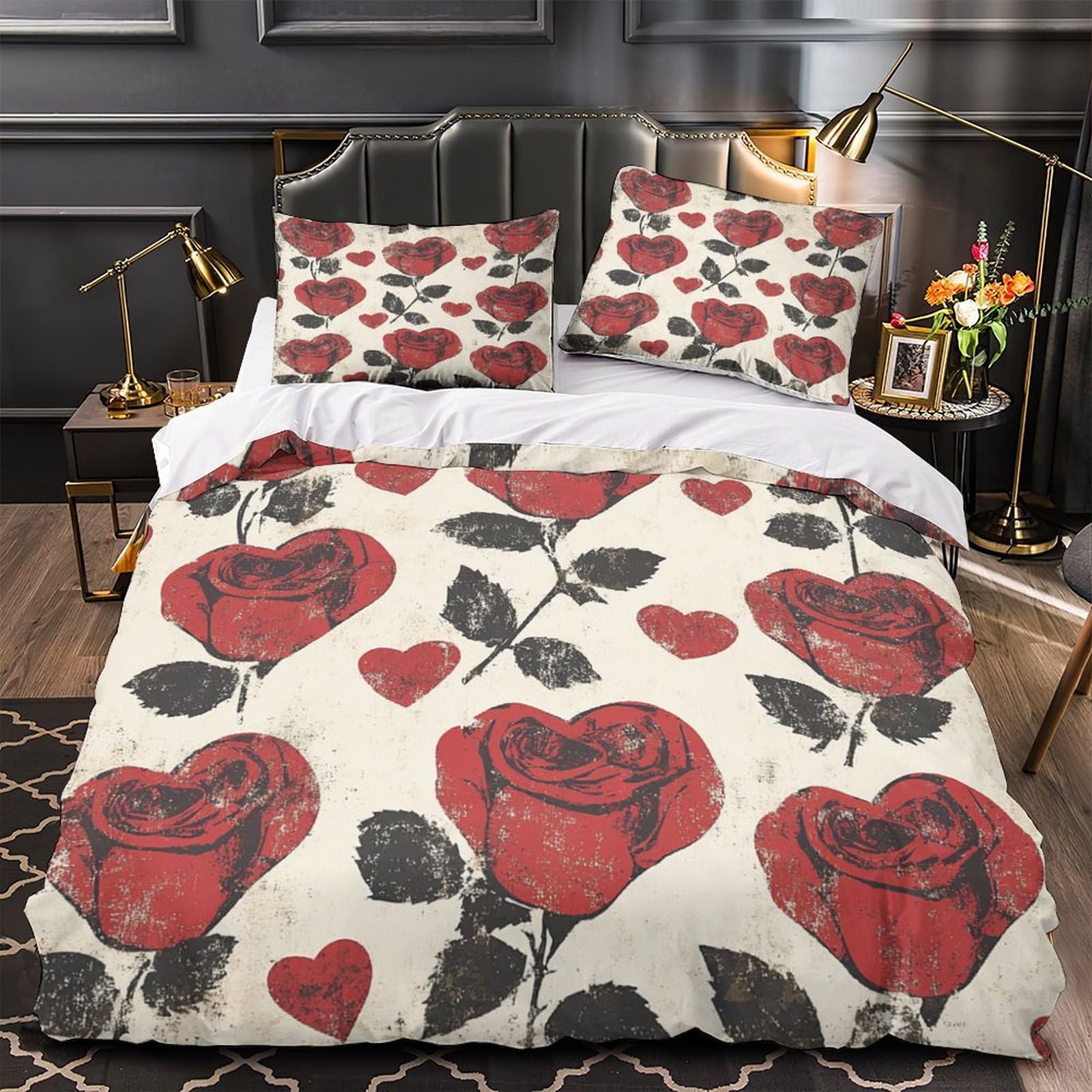Housse de couette microfibre inaltérable de qualité supérieure motif 3D roses