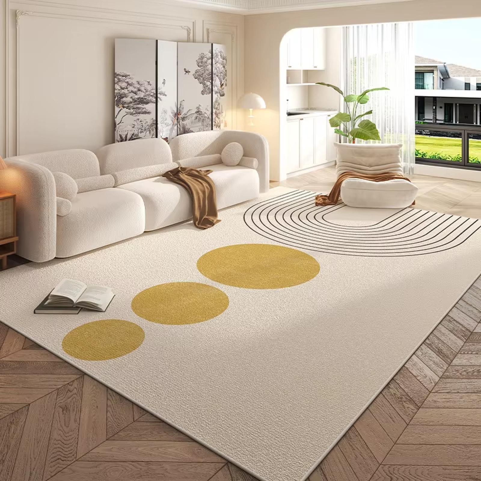 Tapis d'art de luxe crème 100x120cm tapis géométrique chic et lavable pour salon et chambre