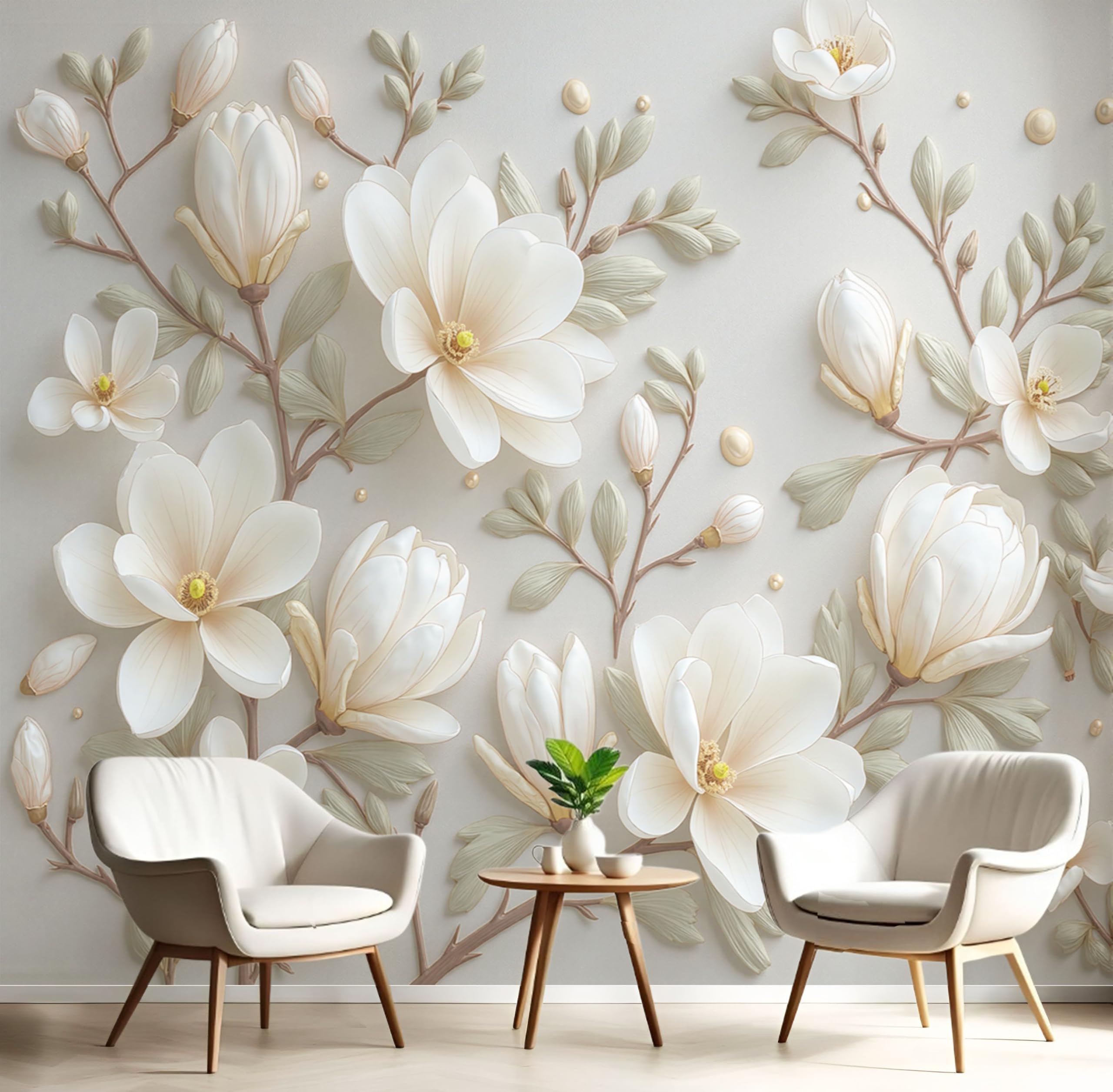 Papier peint fleurs de magnolia pour salon et restaurant moderne