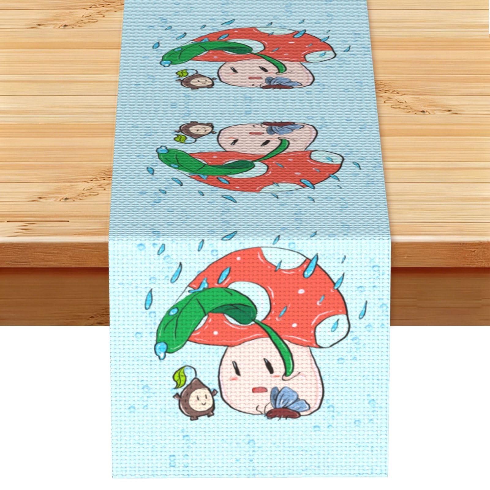 Sunflower seeds and mushroom Linen Feel Table Runner Wedding Party Home Decoration