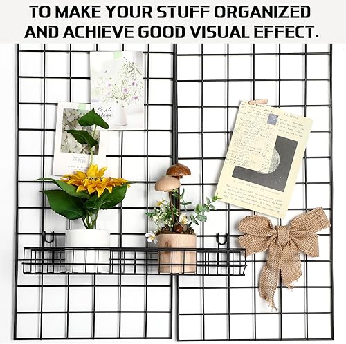 Miniatura 5 de Blulu 4 cestas de pared de rejilla de metal de 15.75 x 3.94 x 1.97 pulgadas con ganchos, estantes de pared, cesta de alambre colgante, organizador