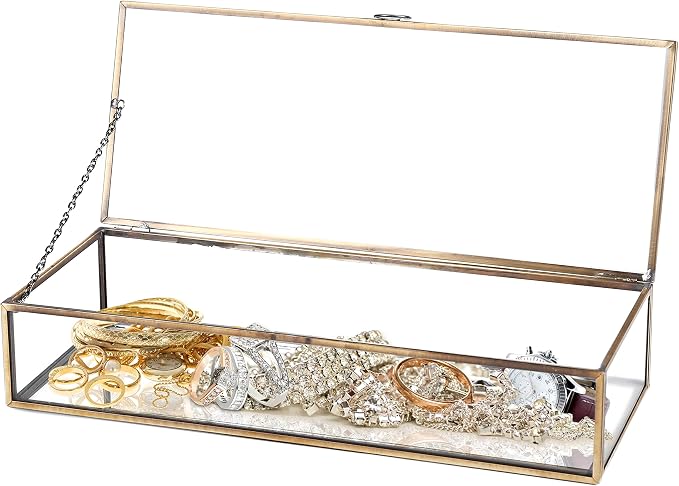 Vintage Black Metal & Clear Glass Jewelry Display Shadow Box