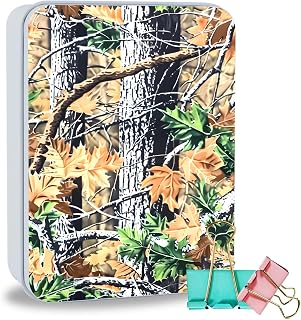 Exquisite Metal Tin Box Sturdy Metal Storage Box with Lid, Woodland Camouflage Leaves Large Container Holder for TCG Cards, Car Keys, Cookies, Tin Containers for Gift, 5.0x3.7x1.6 Inch