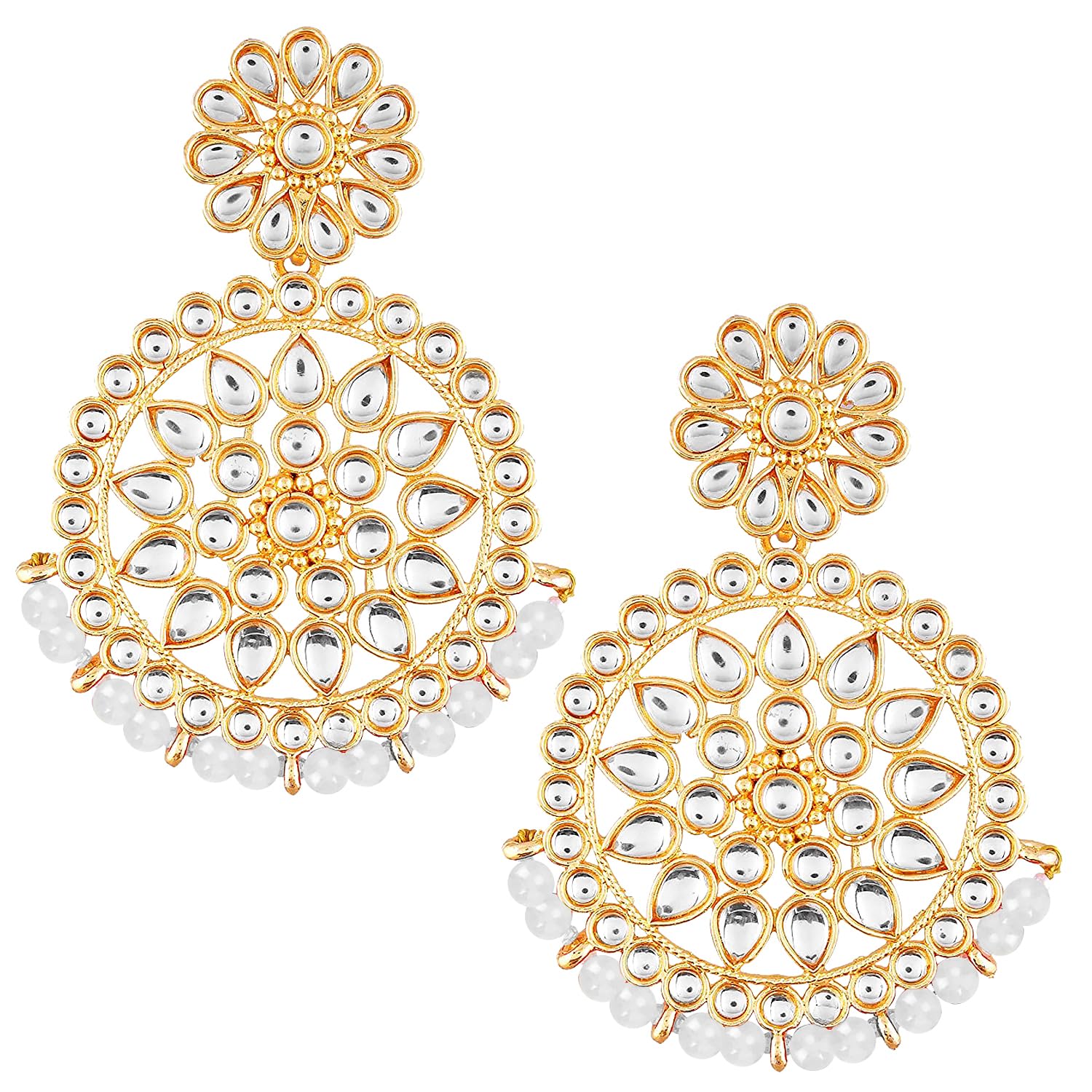 Peora Indian Traditional Jewellery White Brass 18K Gold Plated Chandbali Moon Shape Earrings for Women (B07PVY2KMR) Amazon Price History, Amazon Price Tracker