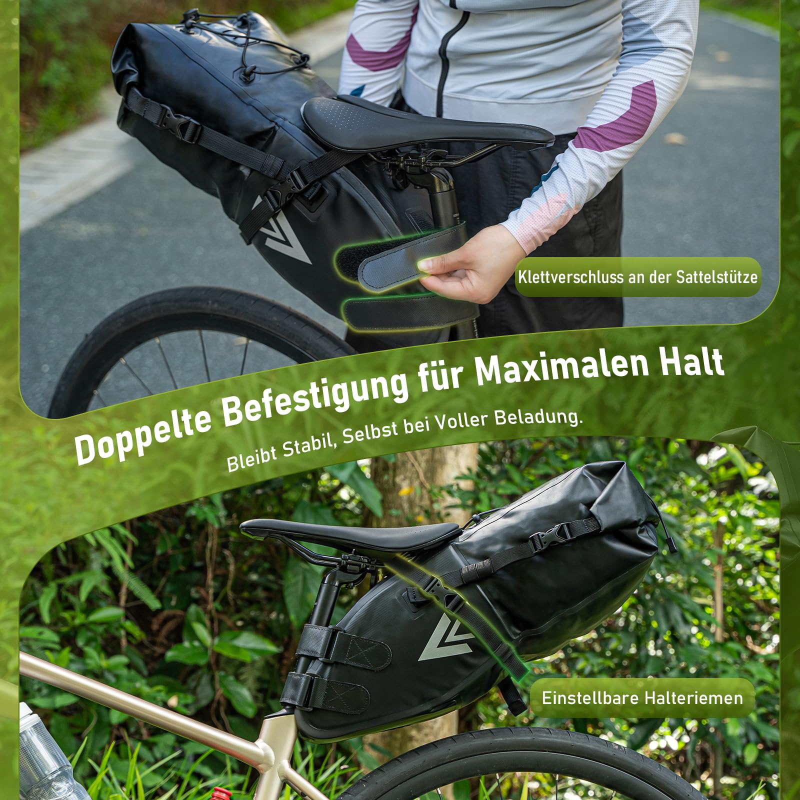 Jeebel Fahrradtasche Wasserdicht BackLoader Satteltasche - 10L Bikepacking Taschen Fahrradtasche Sattelstütze für Rennrad Mountainbike