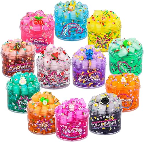 Paquete de 12 cubos de gelatina transparentes de slime de cristal con cubos de gelatina, regalos de fiesta, juguetes de cumpleaños para niños y niñas
