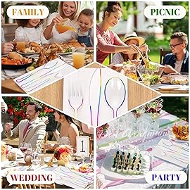 WDF 180 PCS Rainbow Plastic Silverware - Clear Colorful Cutlery Disposable Heavy Duty Include 60 Forks, 60 Knives and 60 Spoons - Colorful Disposable Utensils for Trolls Party/Birthday Party