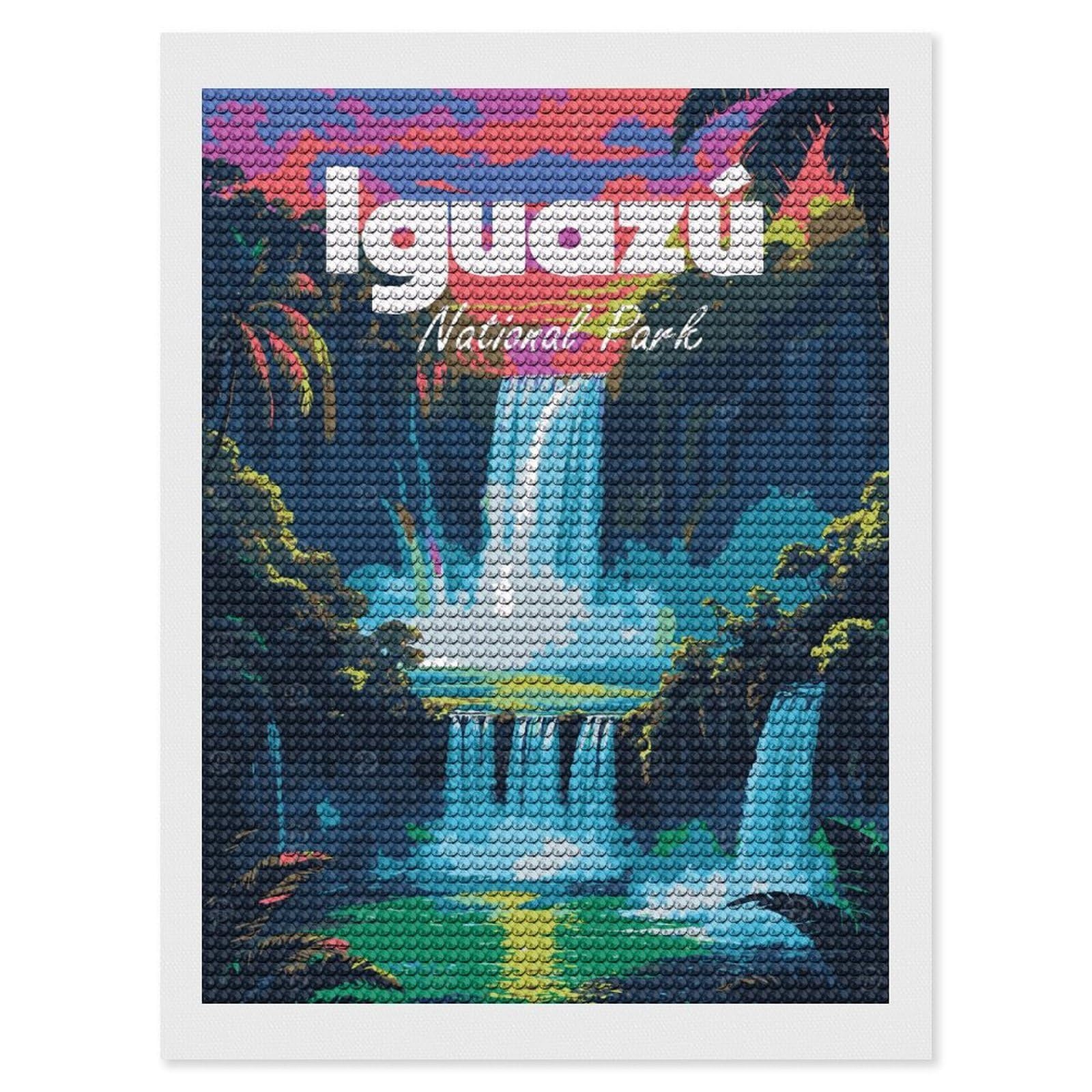 Junmoney Iguazu National Park Waterfall Diamond Art Kit 12"x16", Gift Idea, for Family Craft Time, Mindful Craft Activity, Boho Decor, Relaxing DIY Hobby