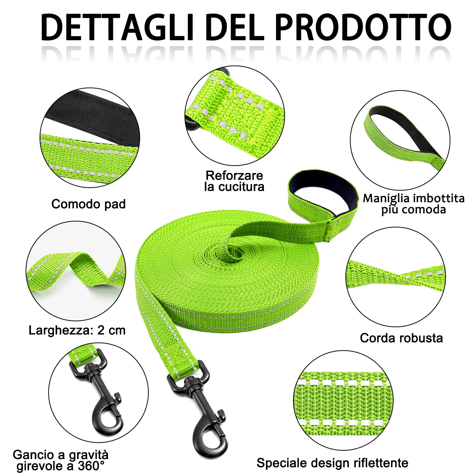 COMSLE Guinzaglio Addestramento per Cani, Lunghina per Cane Cani 3 metri / 5 metri / 10 metri / 15metri / 20metri con Gancio Robusto e Manico Imbotita, Guinzaglio per Cani Piccola e Taglia Grande